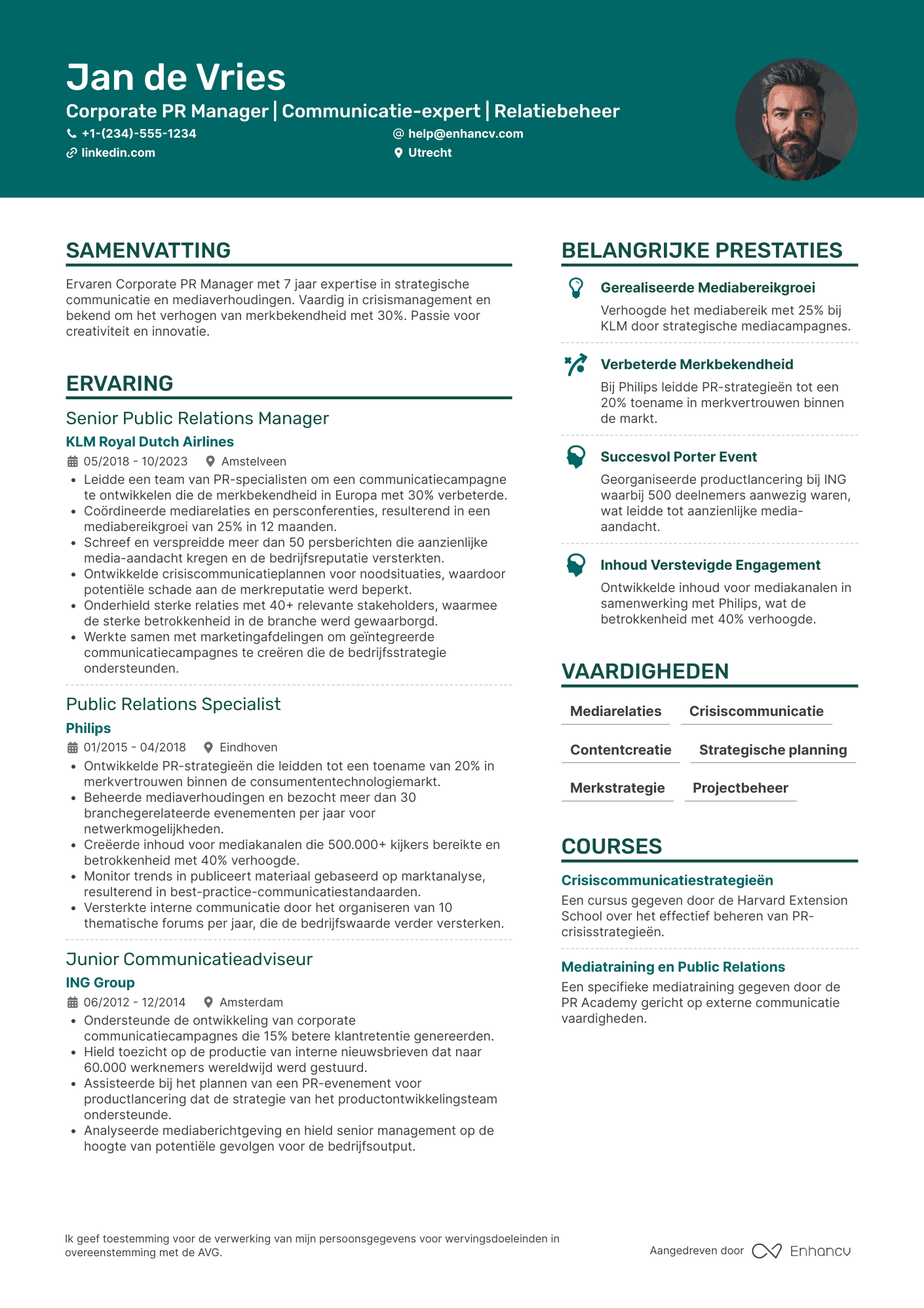 CV voor Corporate Public Relations Manager
