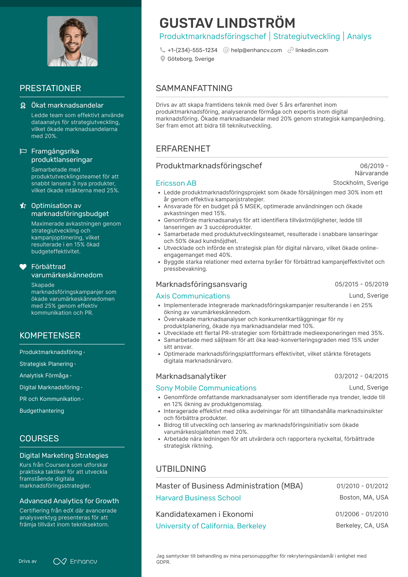 CV för Produktmarknadsföringschef