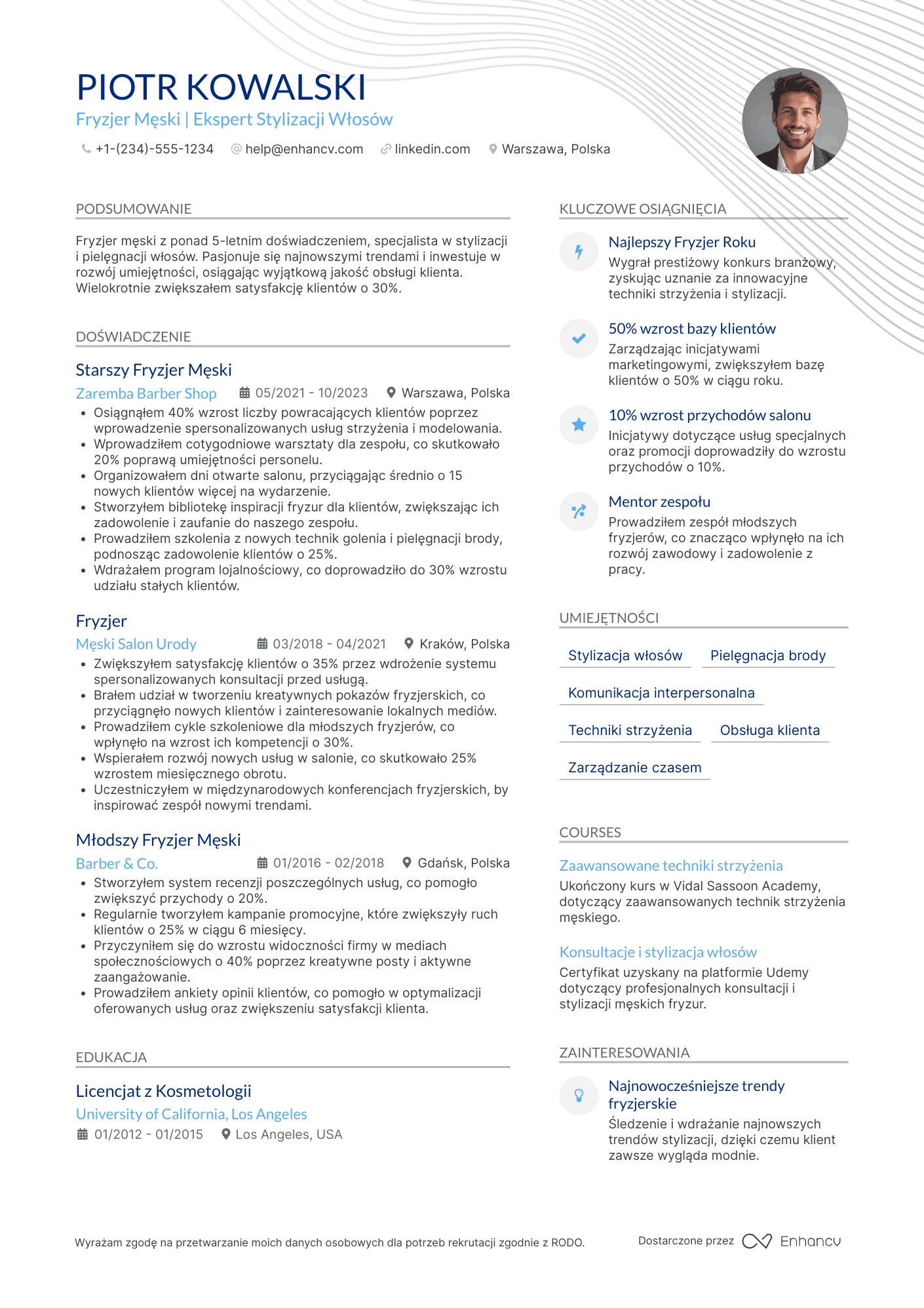 CV dla Fryzjer Męski