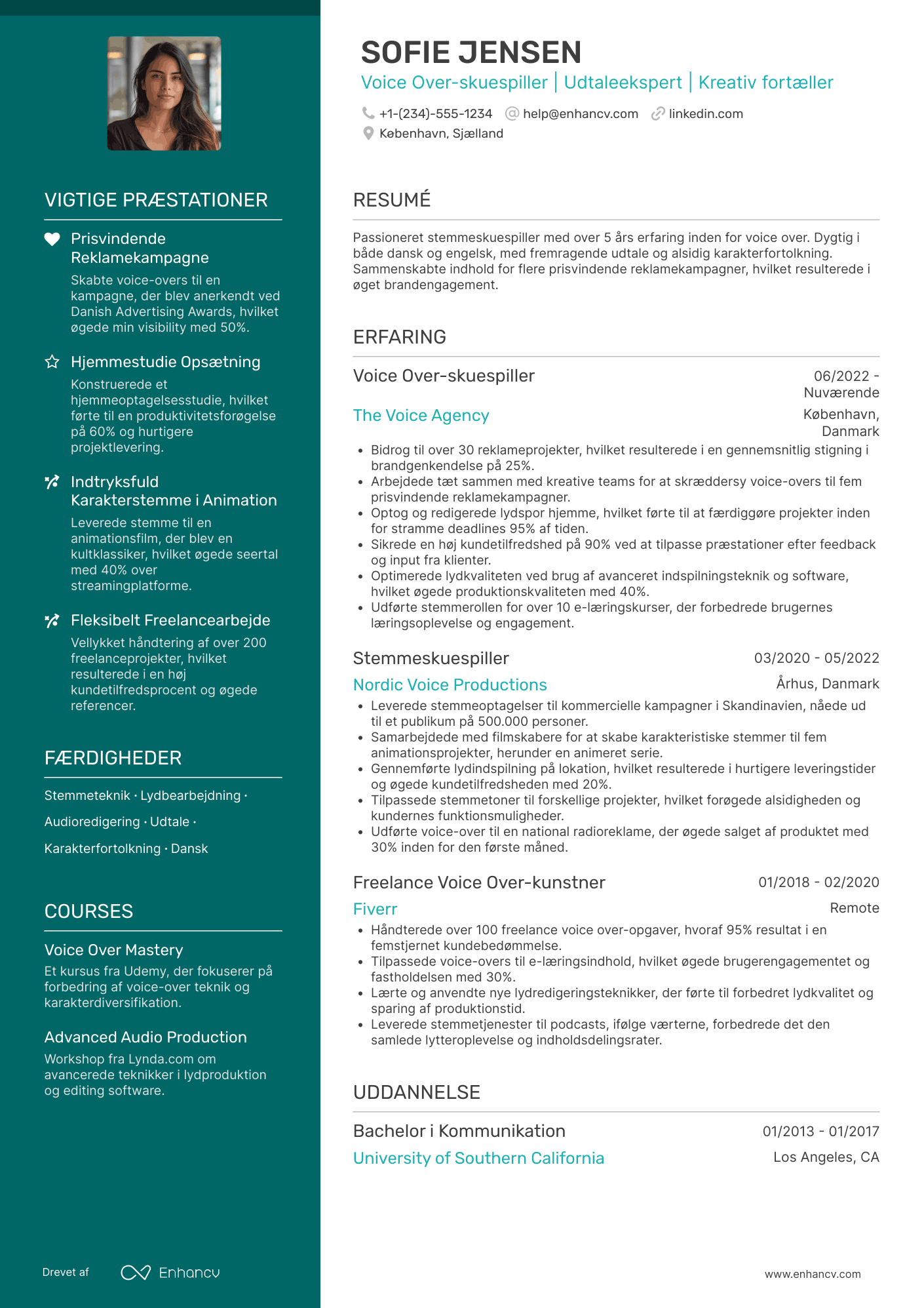 CV til Voice Over skuespiller