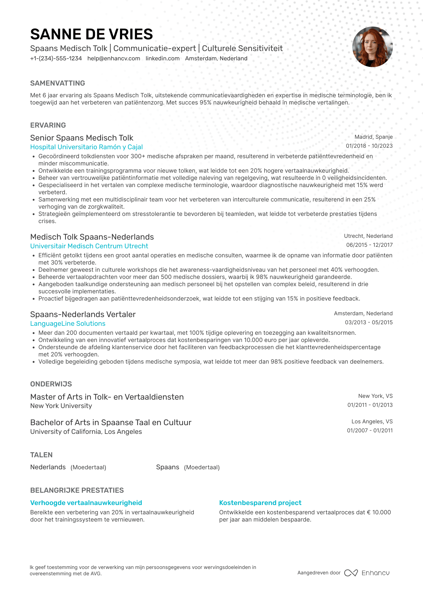 CV voor Spaans Medisch Tolk