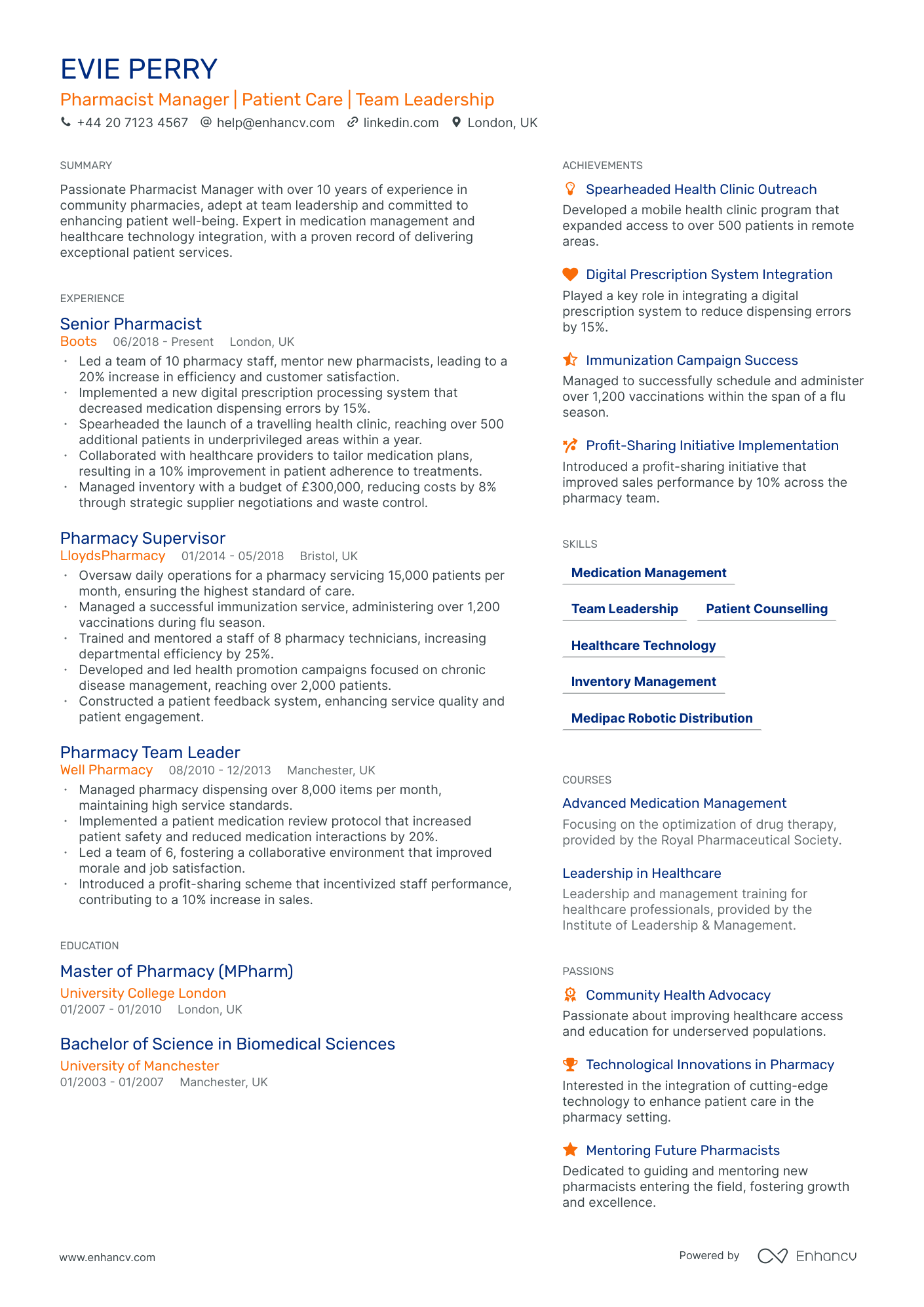 personal statement for pharmacy cv