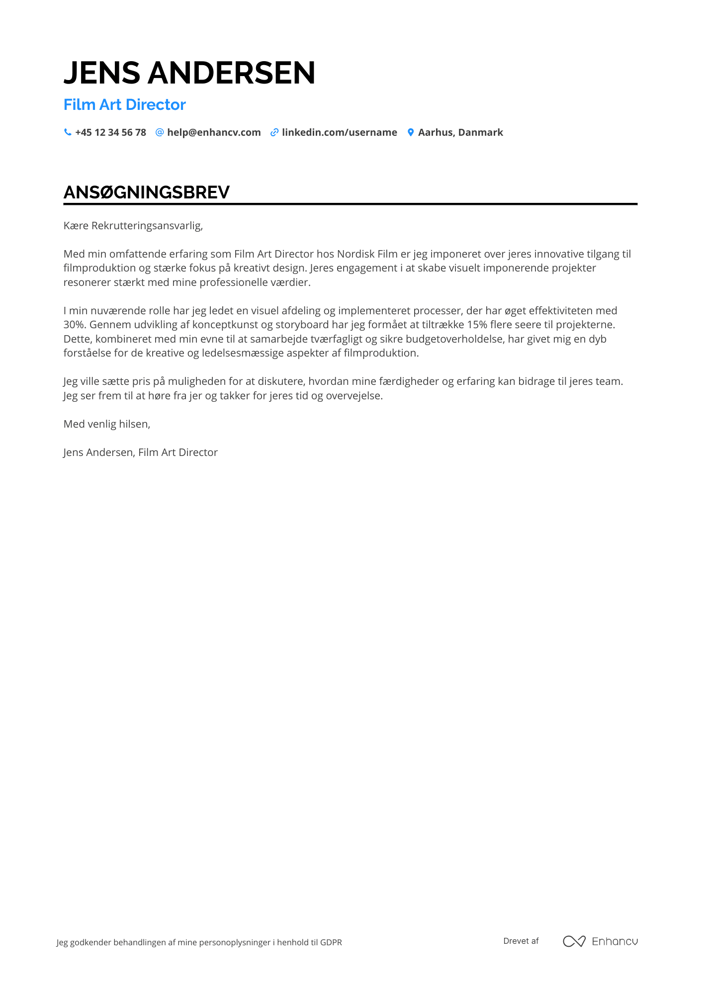 Ansøgningsbrev til Film art director