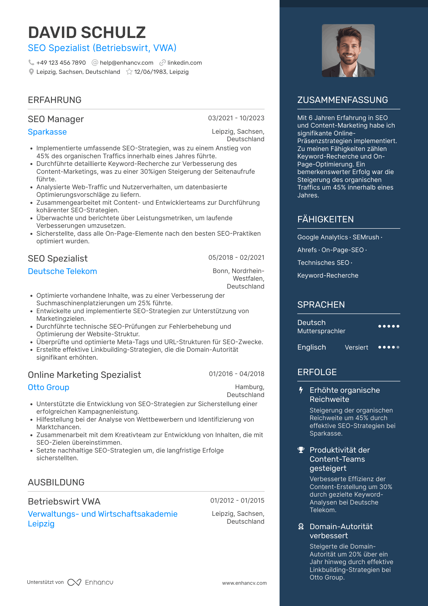 Lebenslauf als SEO Spezialist für Content Marketing