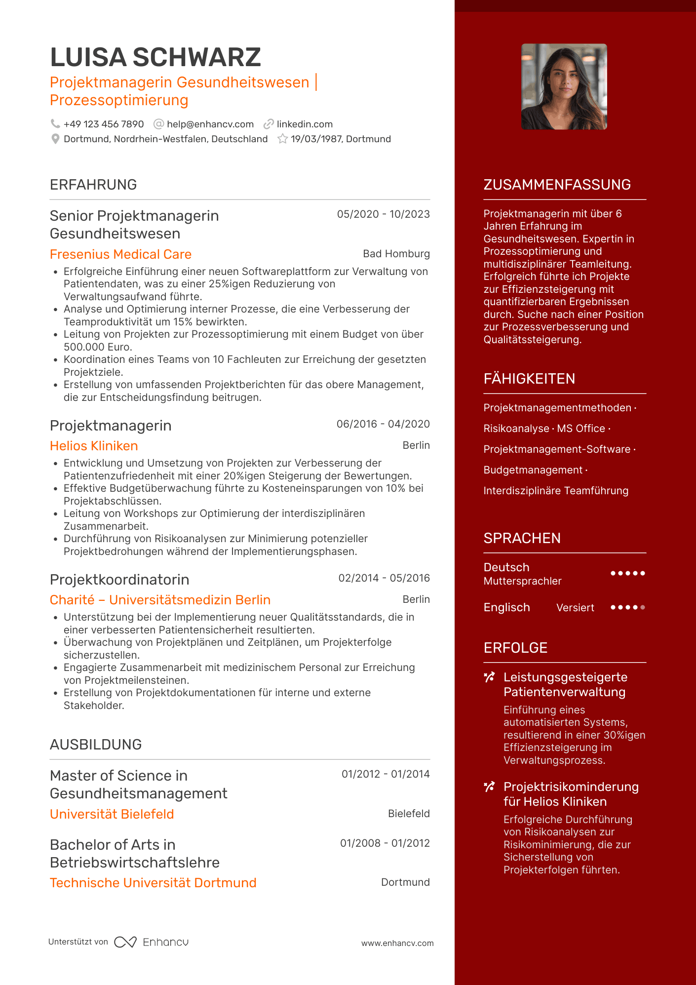 Lebenslauf in Projektmanager im Gesundheitswesen