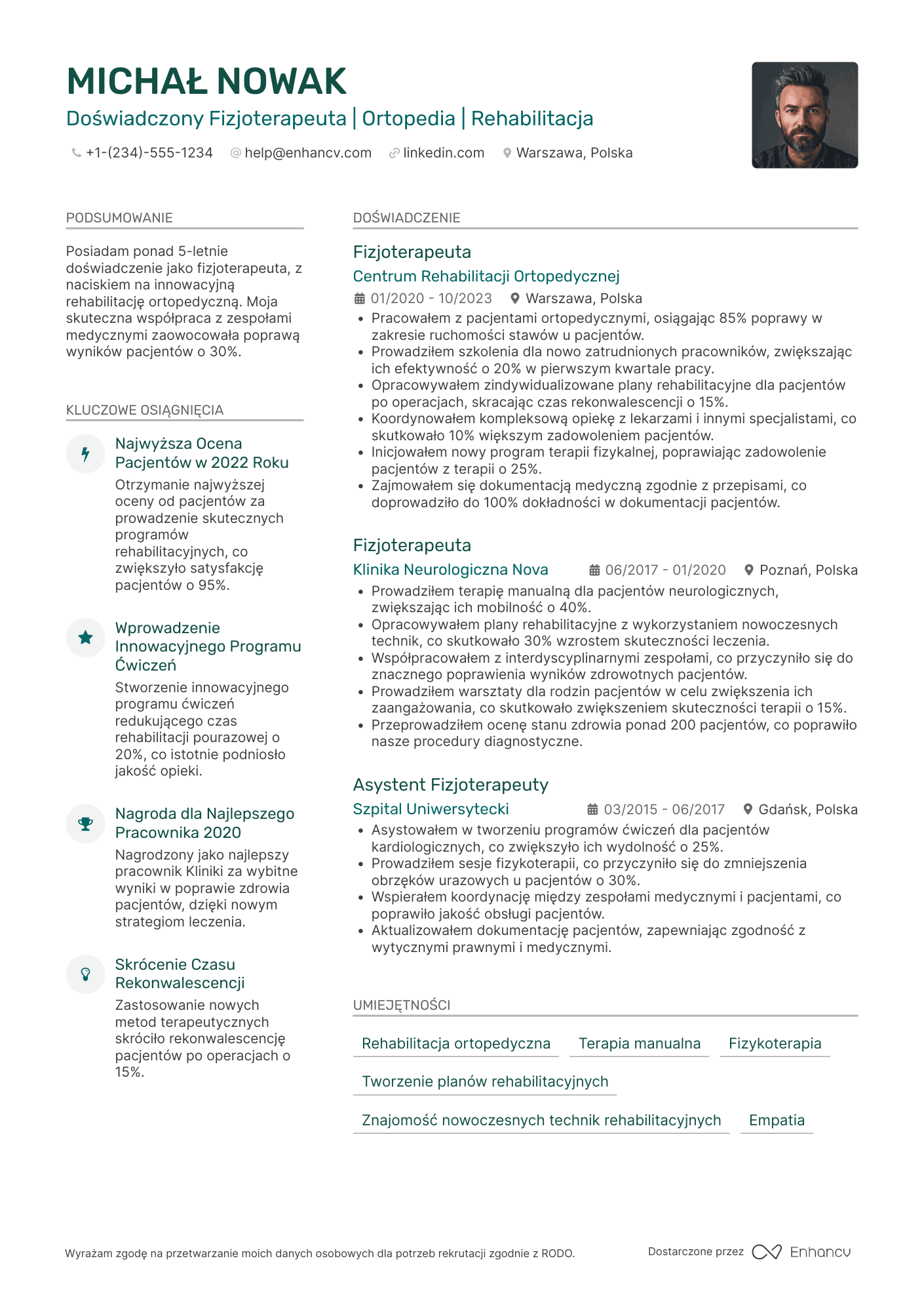 CV dla Fizjoterapeuta w Szpitalu