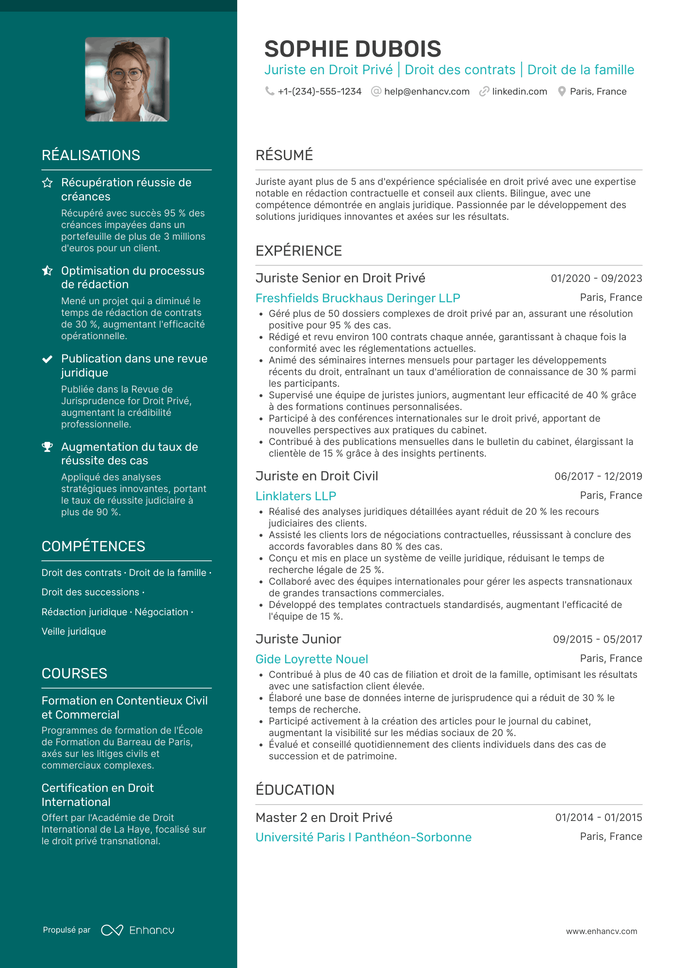 CV de juriste en droit privé