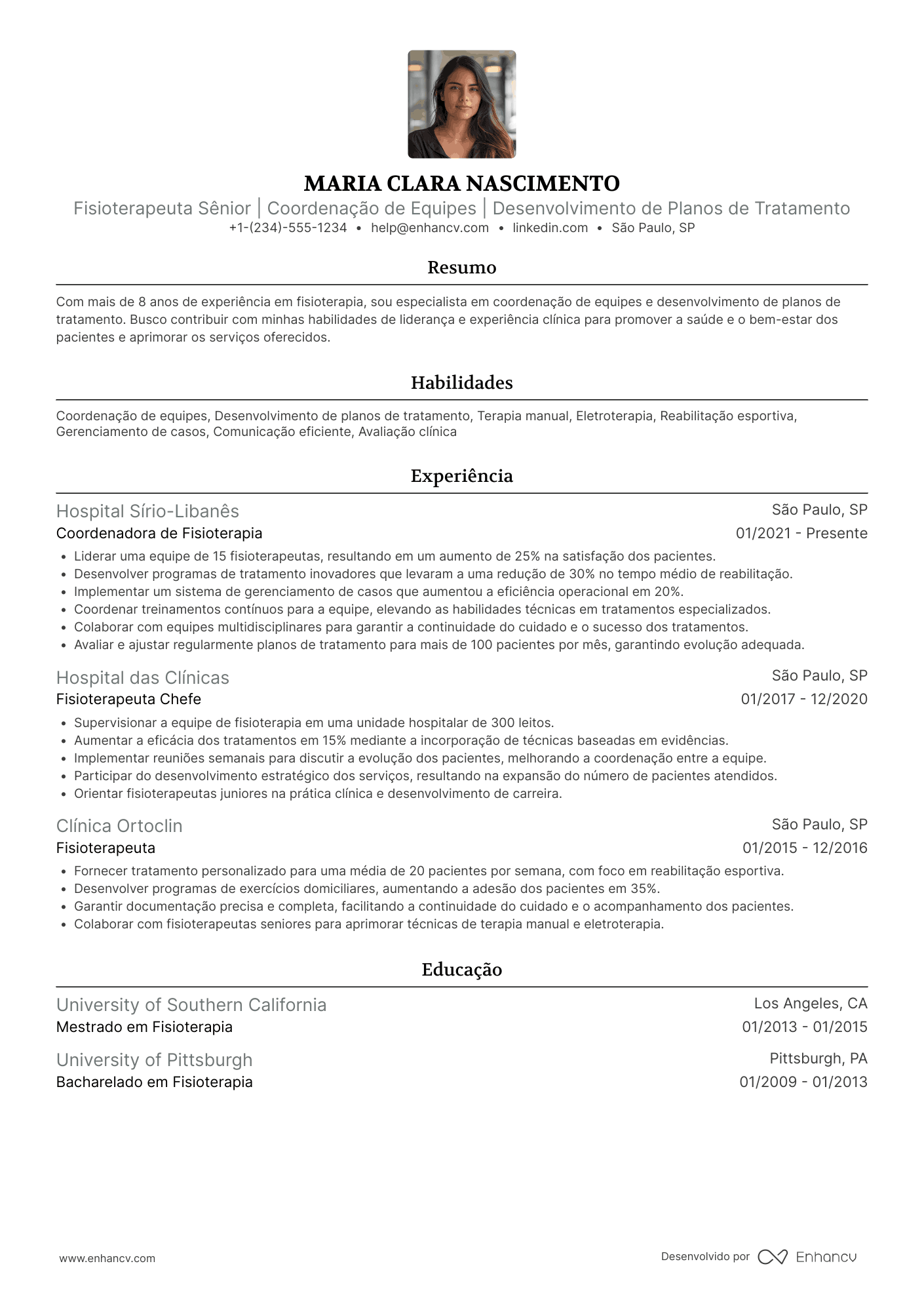 Currículo fisioterapeuta sênior/coordenador
