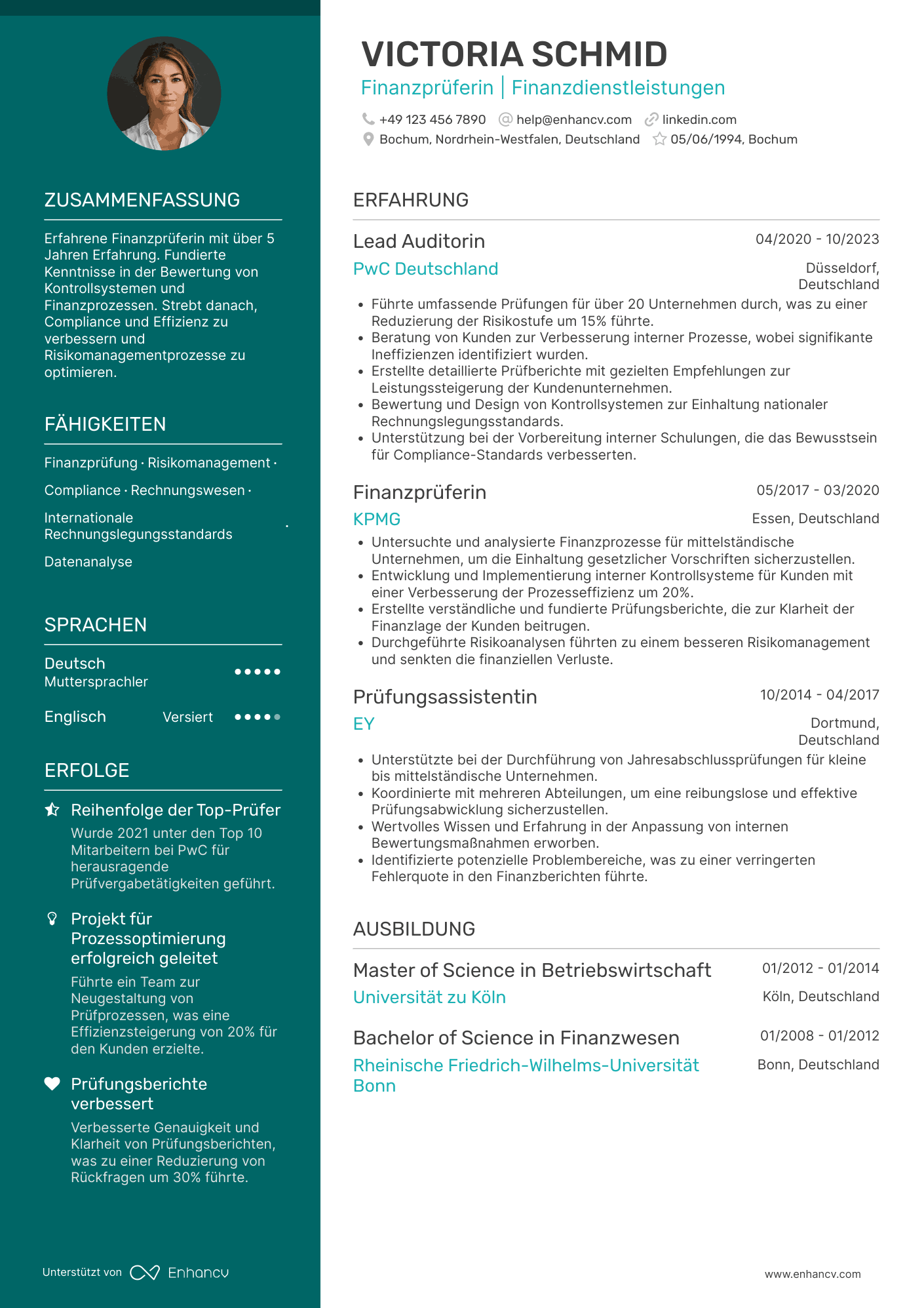 Lebenslauf in Prüfer für Finanzdienstleistungen