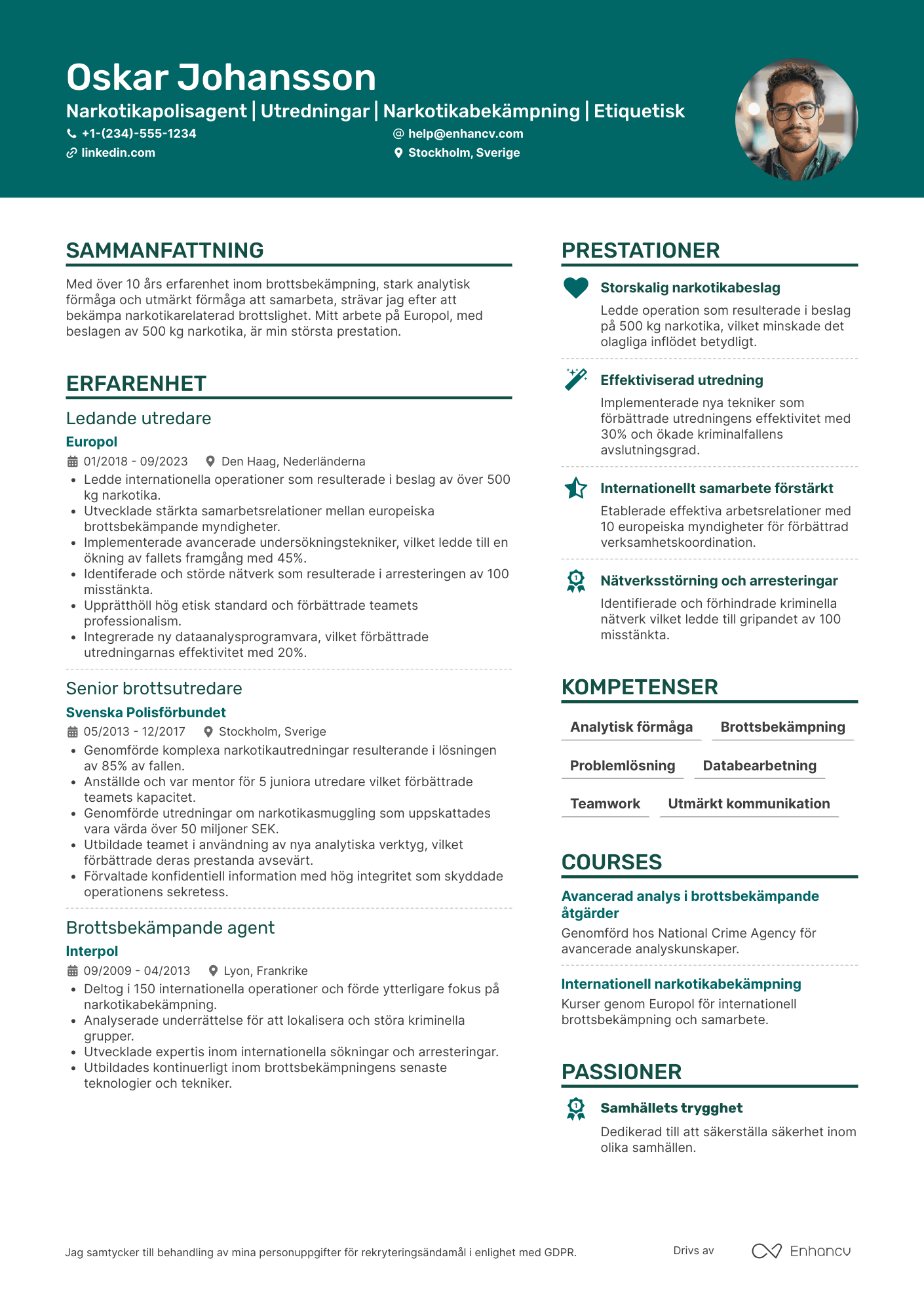 CV för Narkotikapolisagent