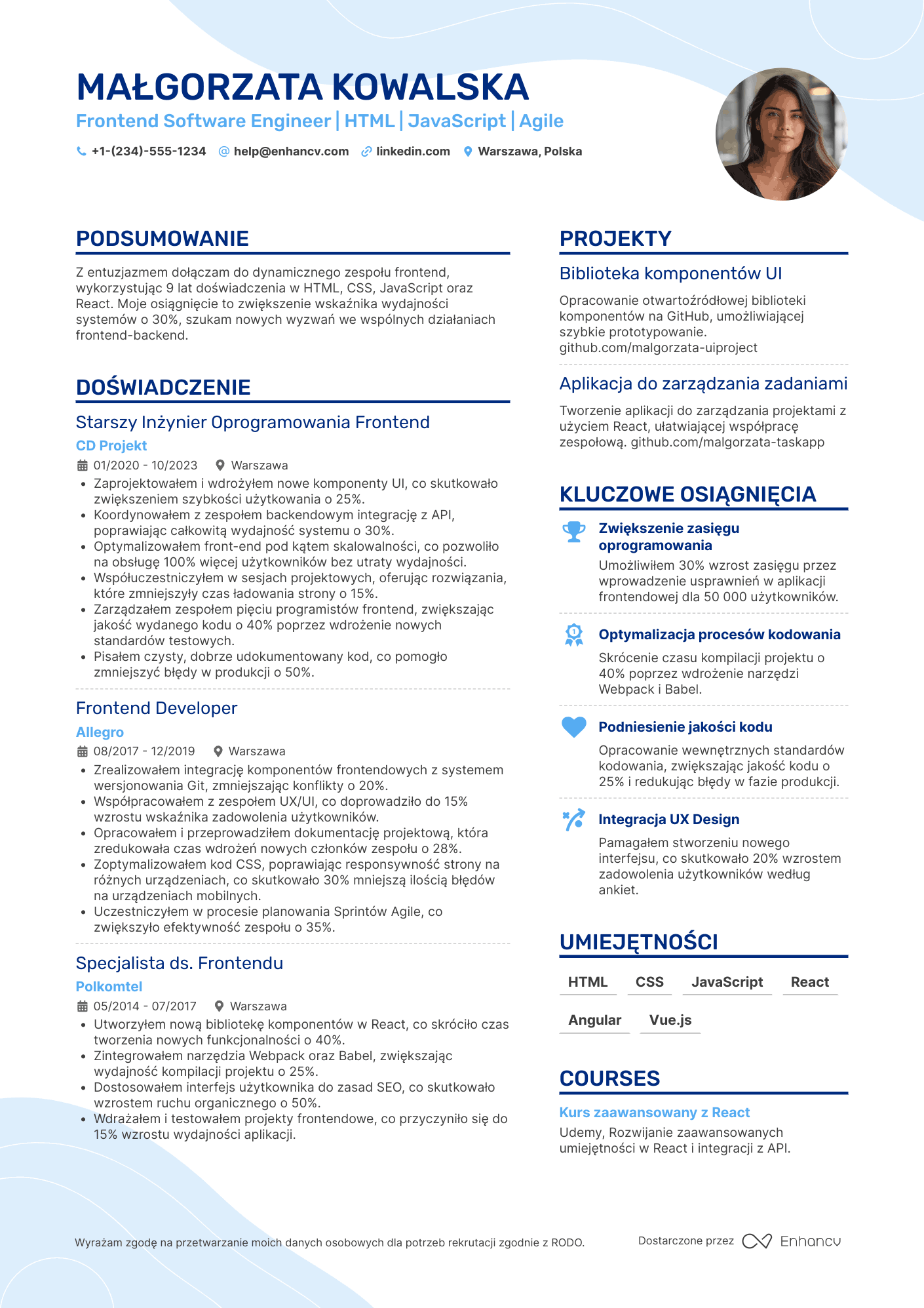 CV dla Frontend Software Engineer