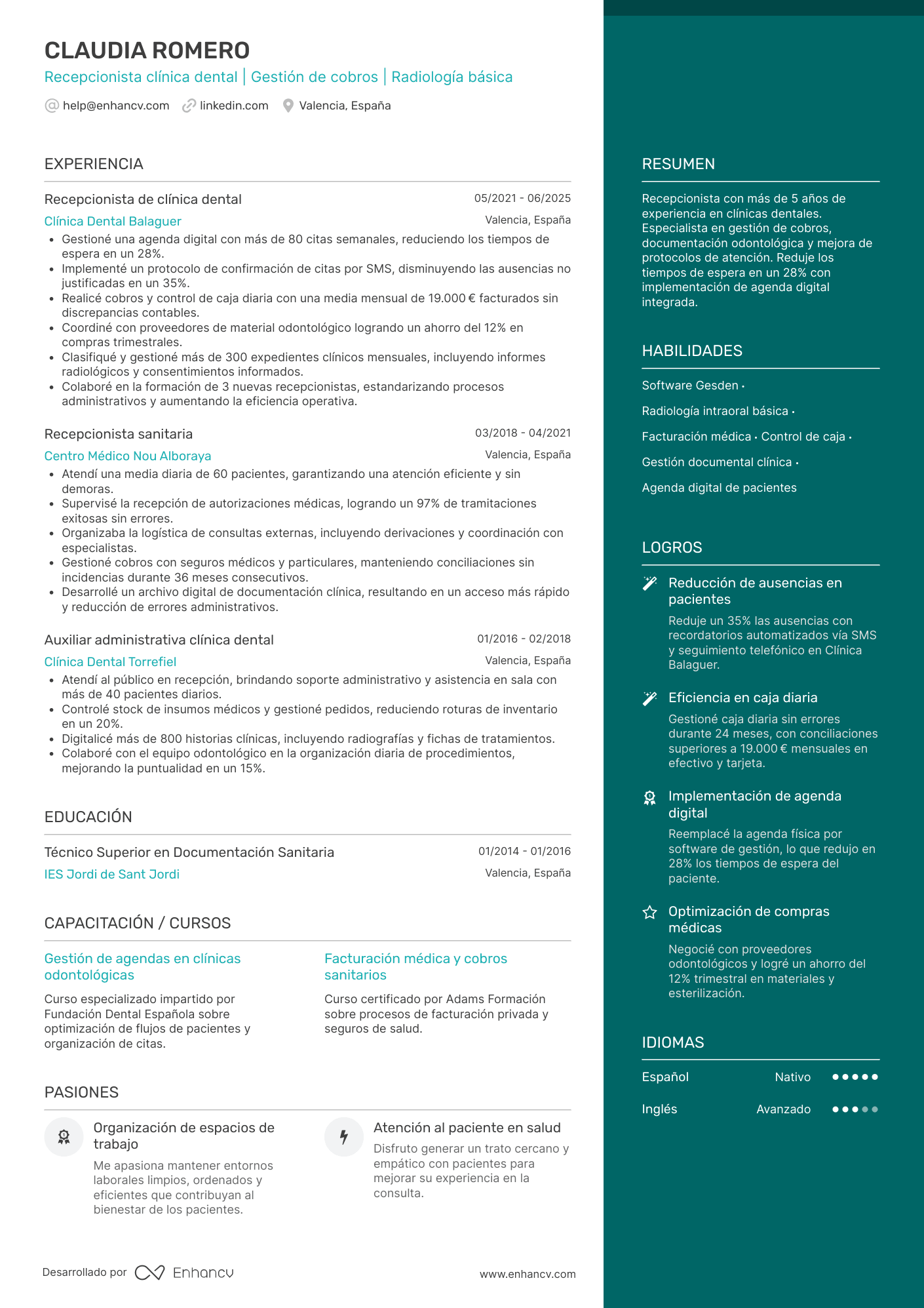 Recepcionista de clínica dental