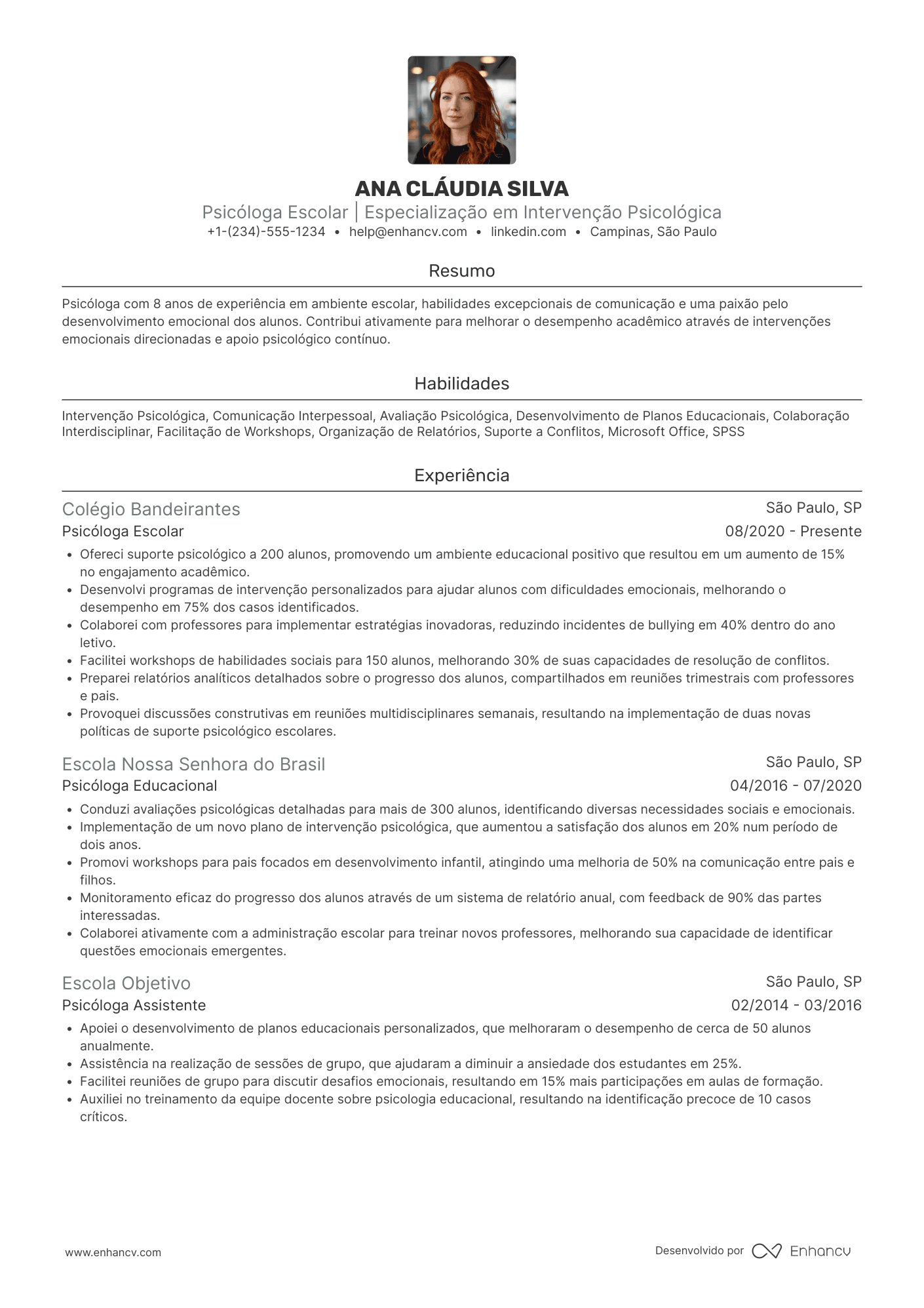 Currículo de psicólogo escolar