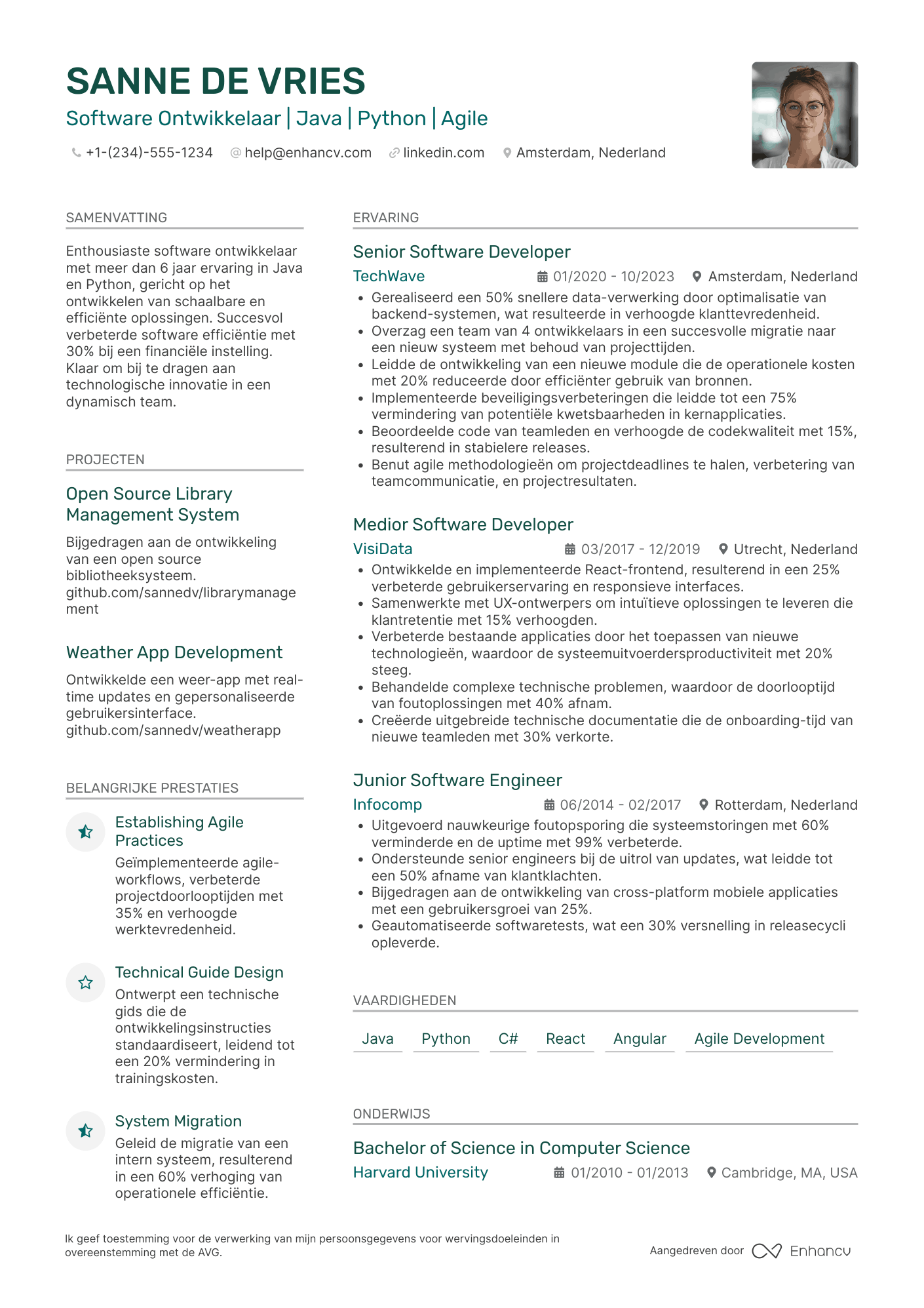 CV voor Medior Software Ontwikkelaar