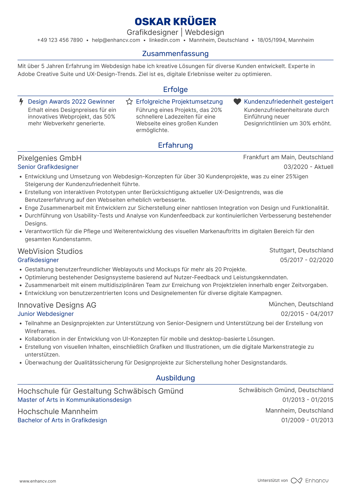 Lebenslauf als Grafikdesigner für Webdesign