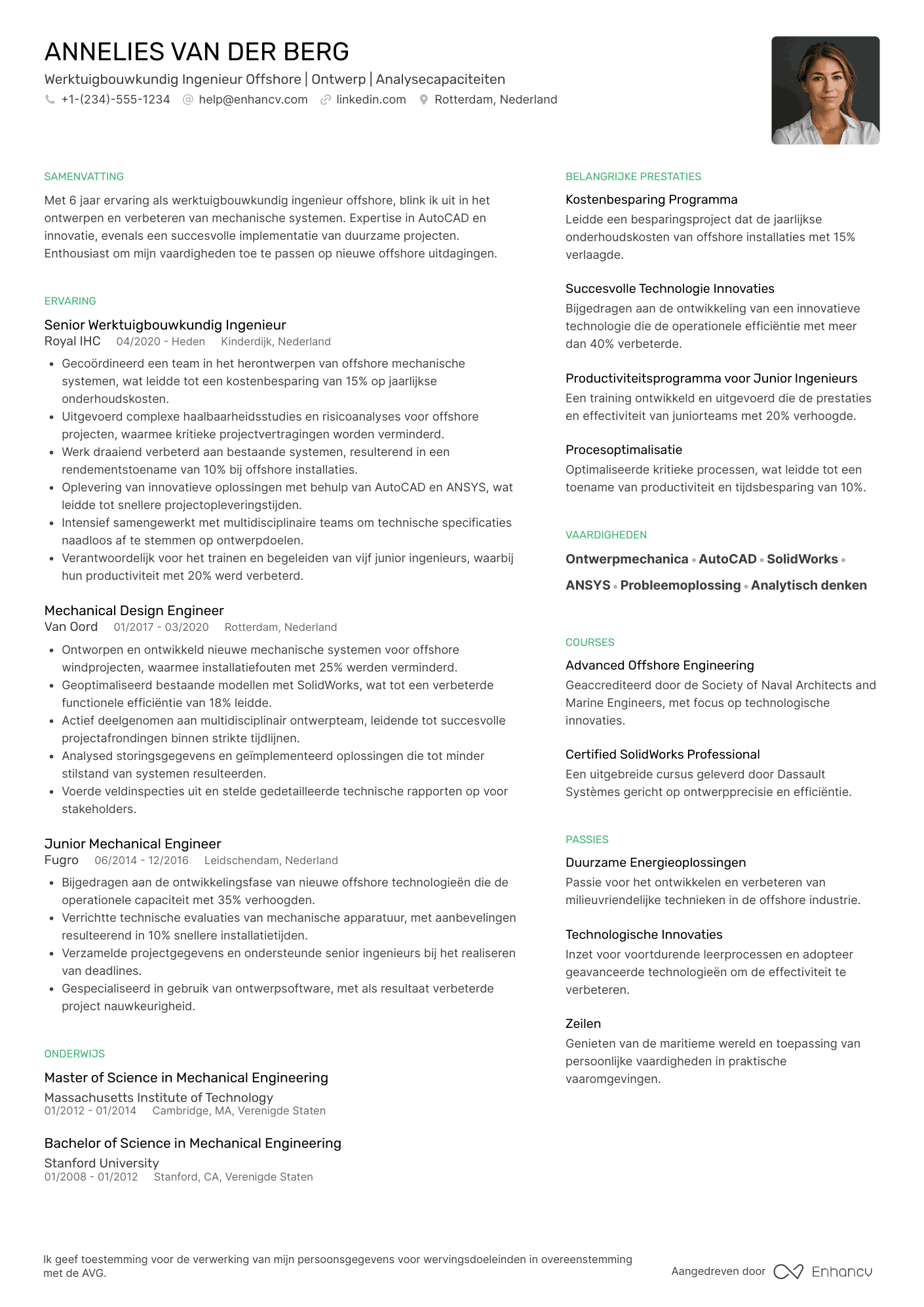 CV voor Werktuigbouwkundig Ingenieur Offshore