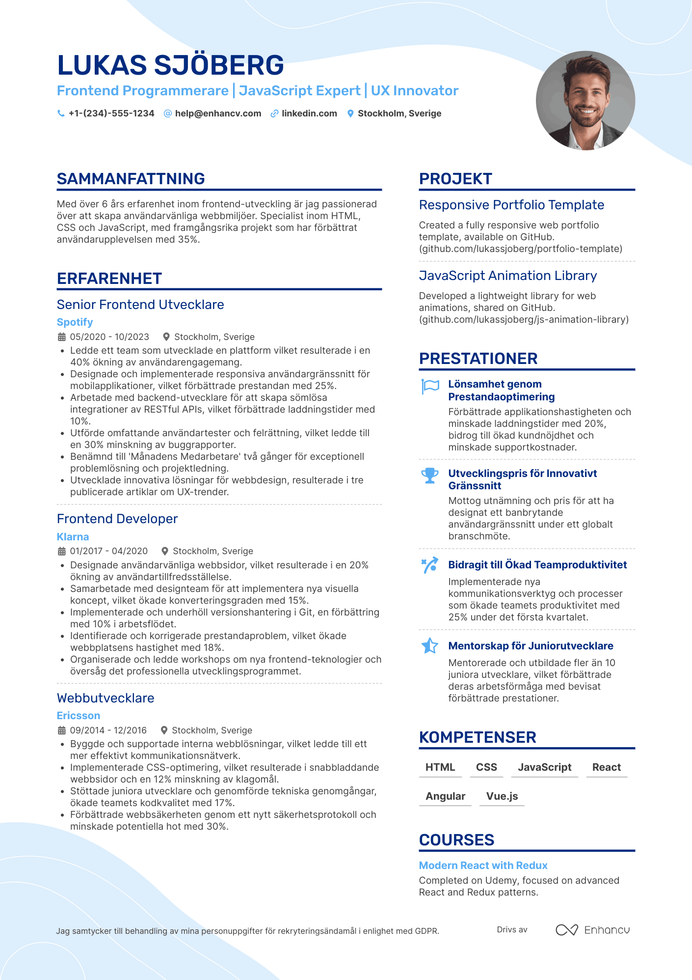 CV för Frontend Programmerare