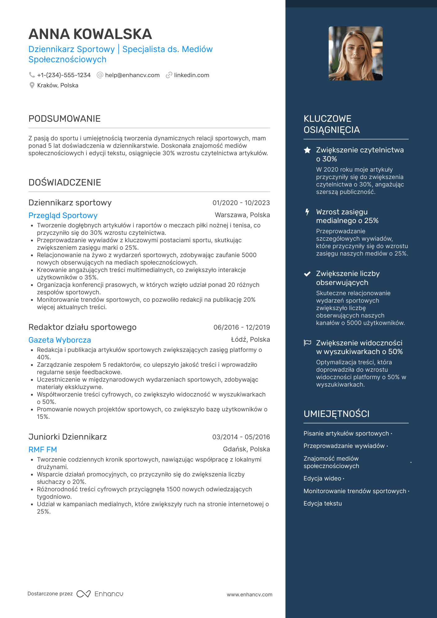 CV dla Dziennikarz Sportowy