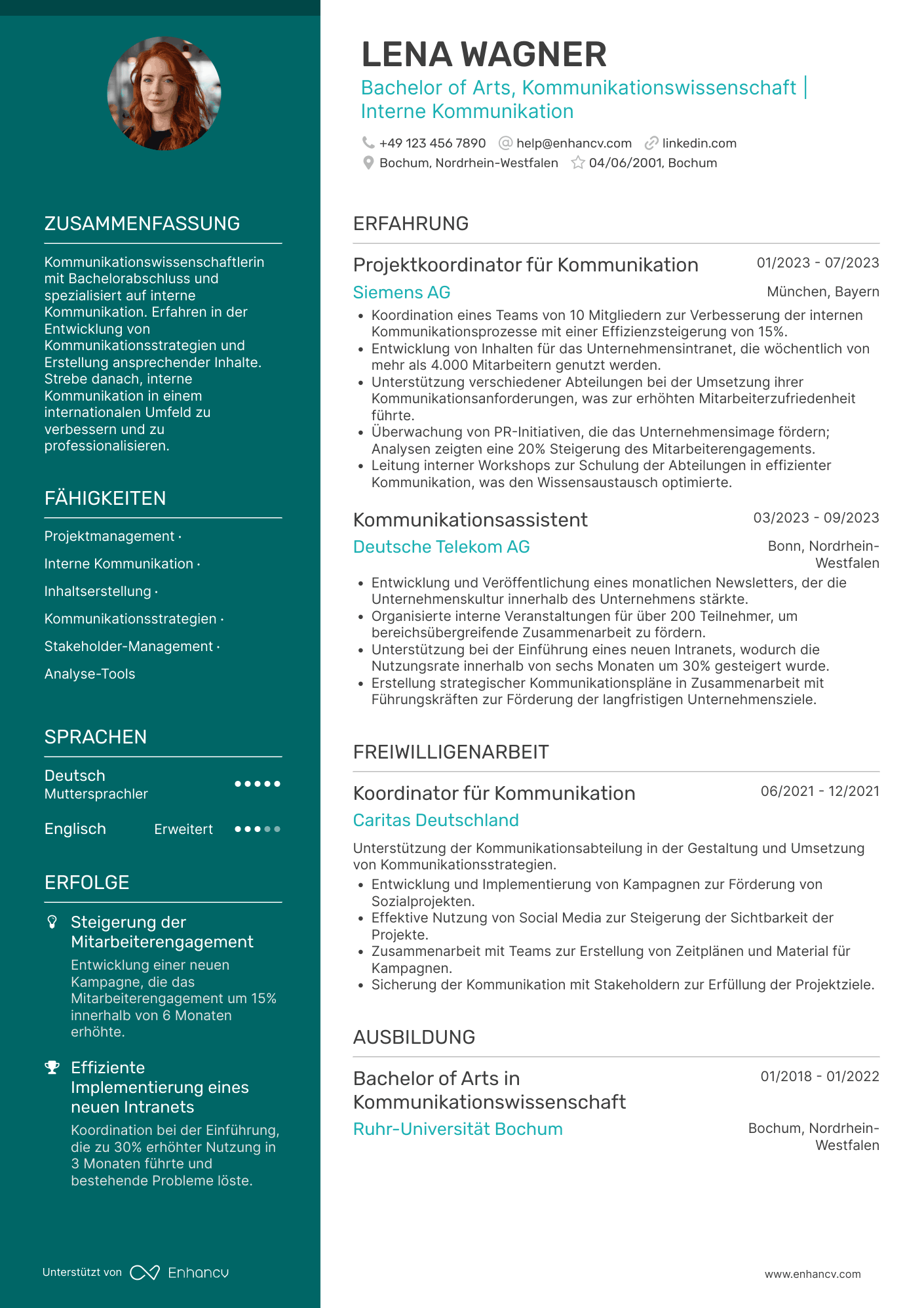 Lebenslauf als Projektmanager für interne Kommunikation