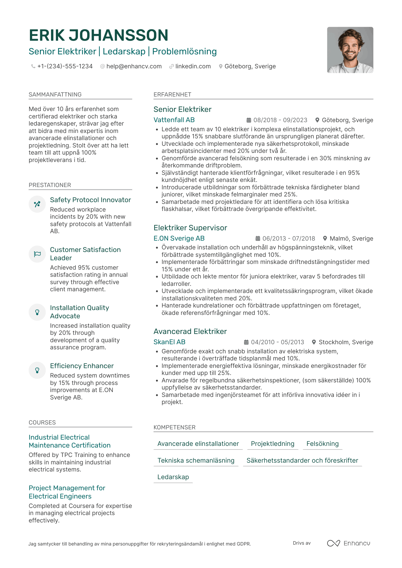 CV för Senior elektriker
