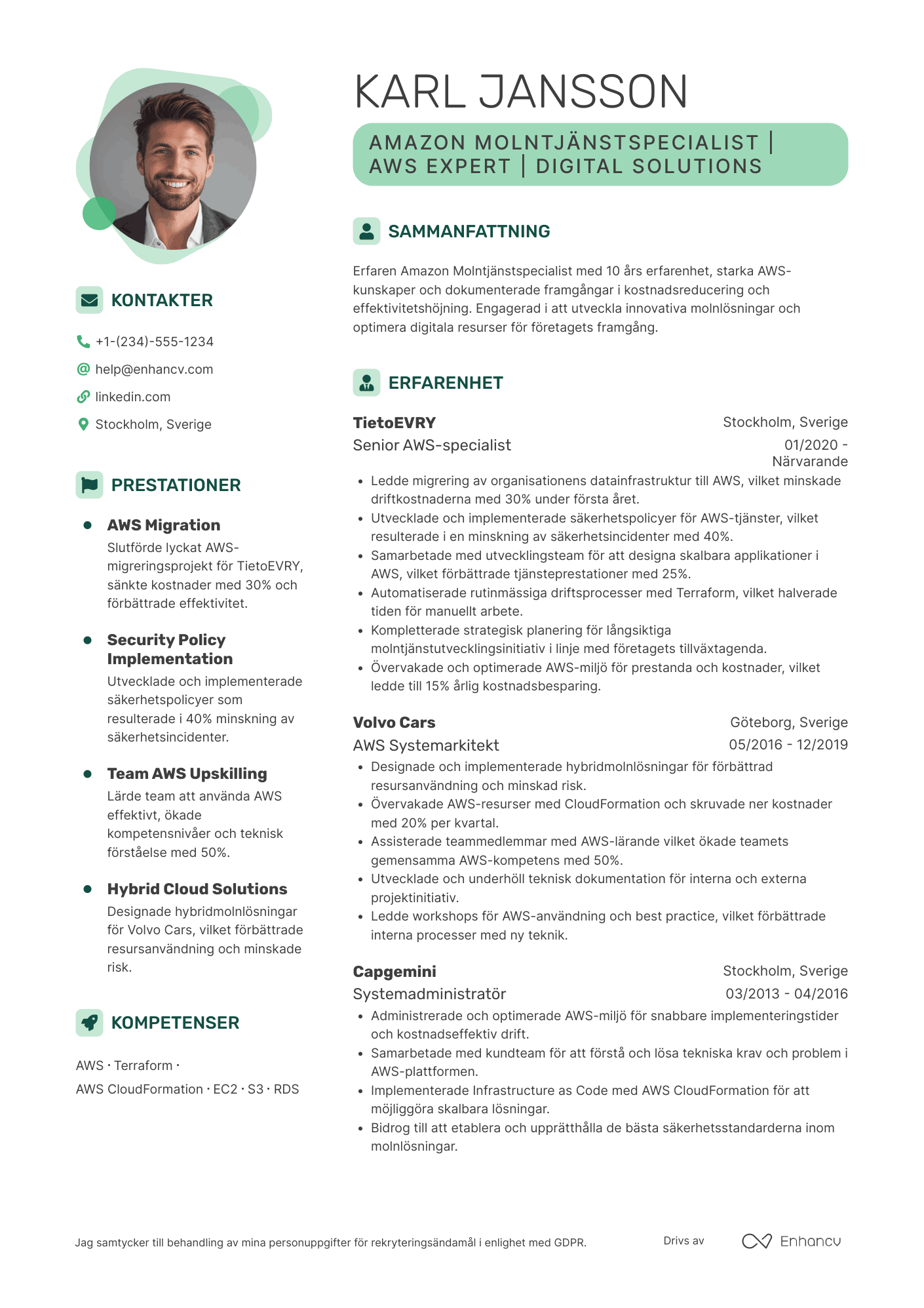 CV för Amazon Molntjänstspecialist