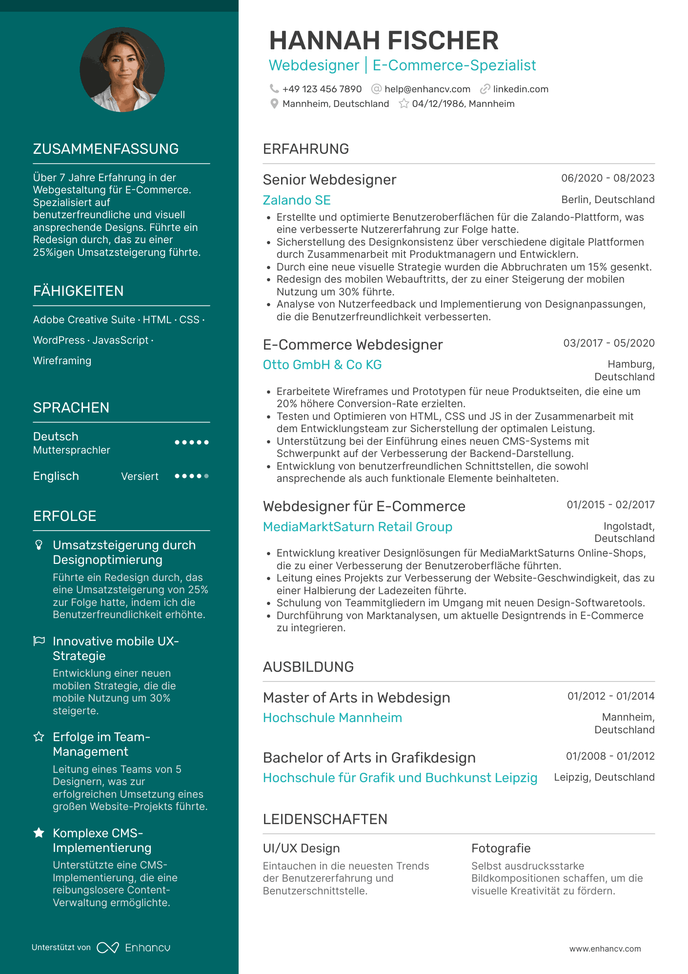 Lebenslauf als Webdesigner für E Commerce