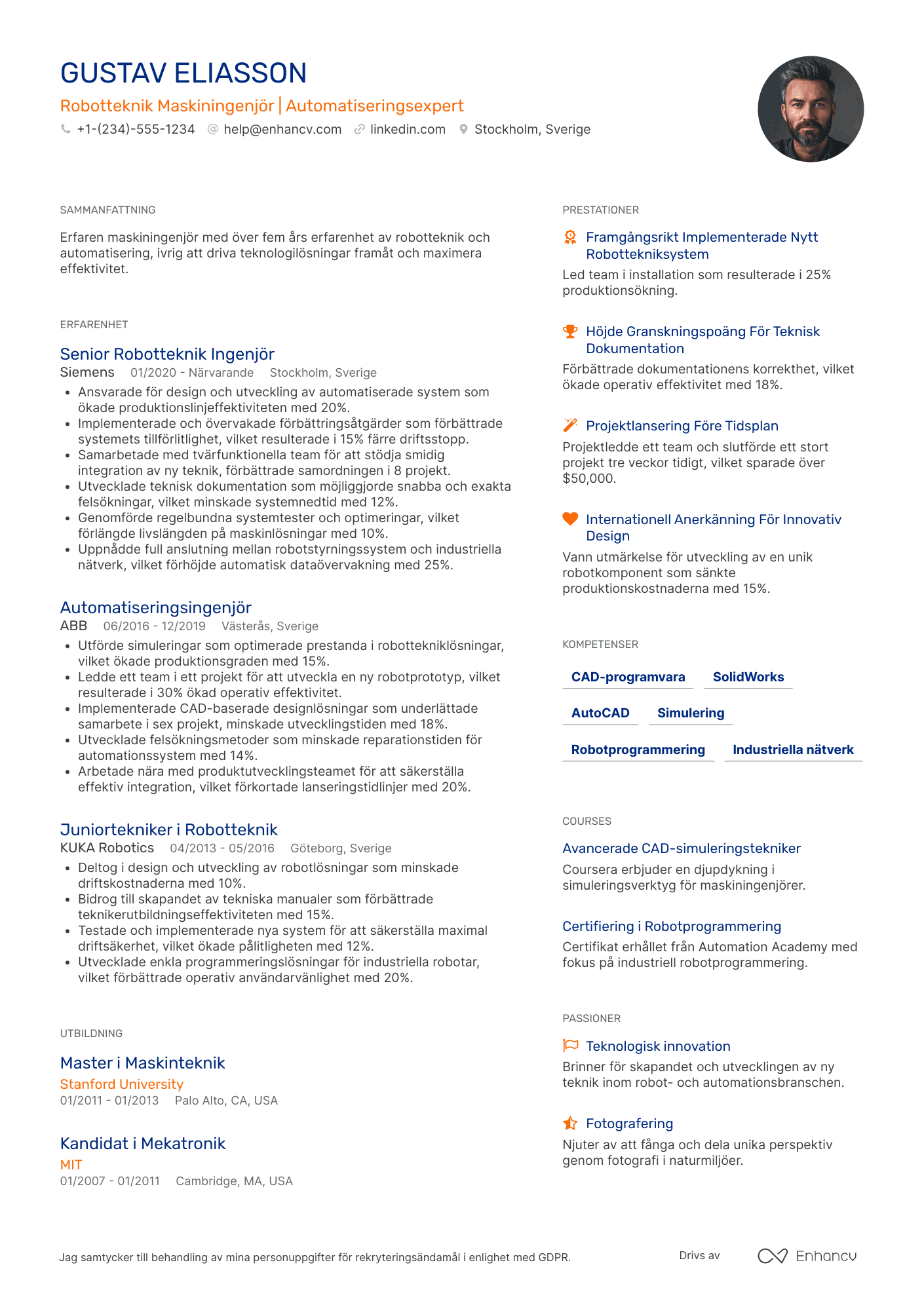 CV för Robotteknik Maskiningenjör