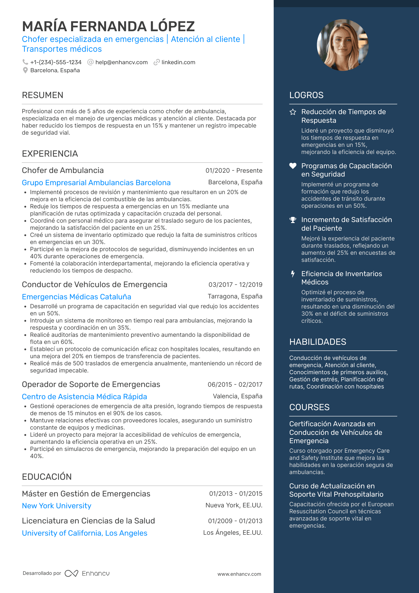 Ejemplo de currículum vitae para chofer de ambulancia
