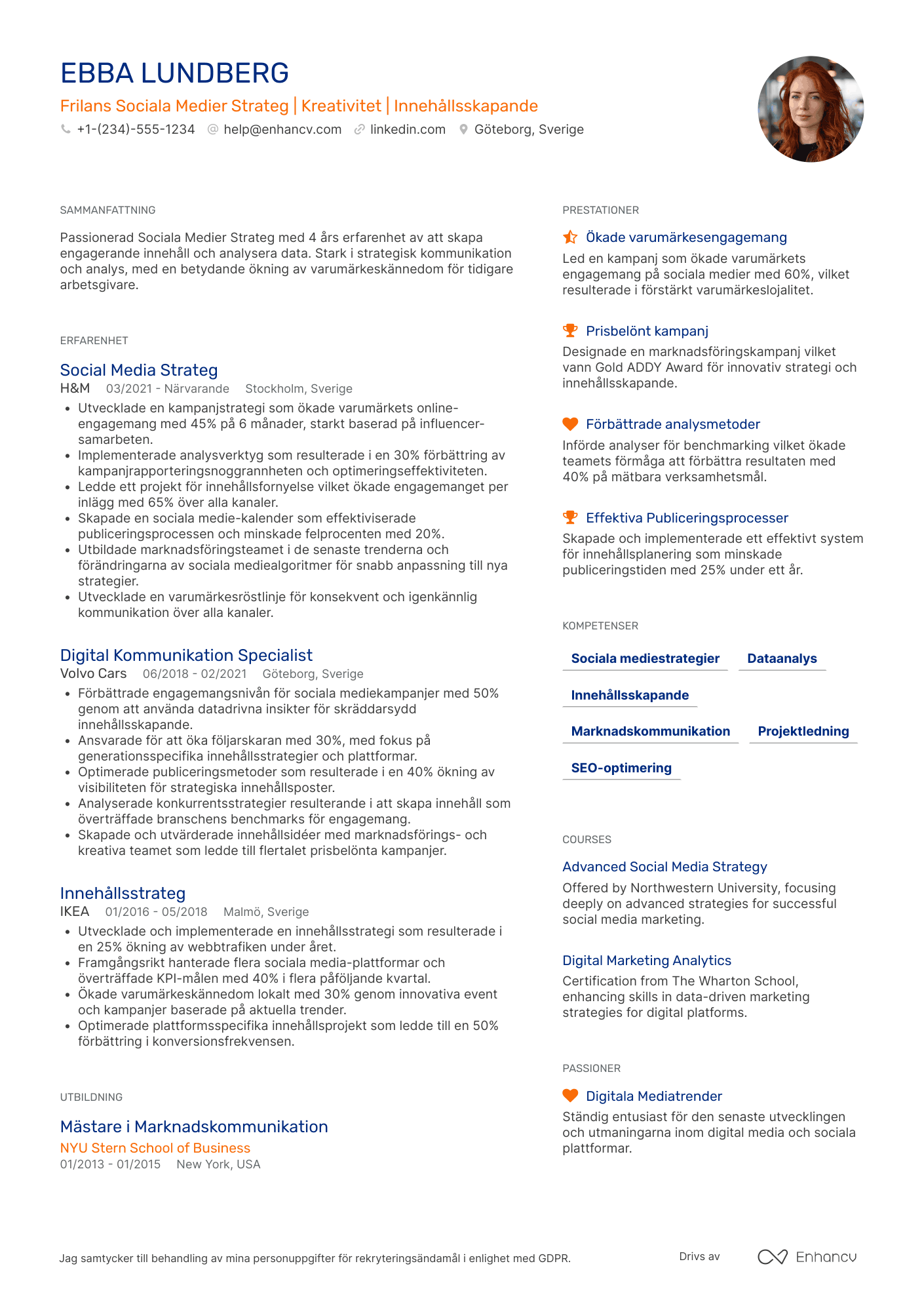 CV för Frilans Sociala Medier Strateg