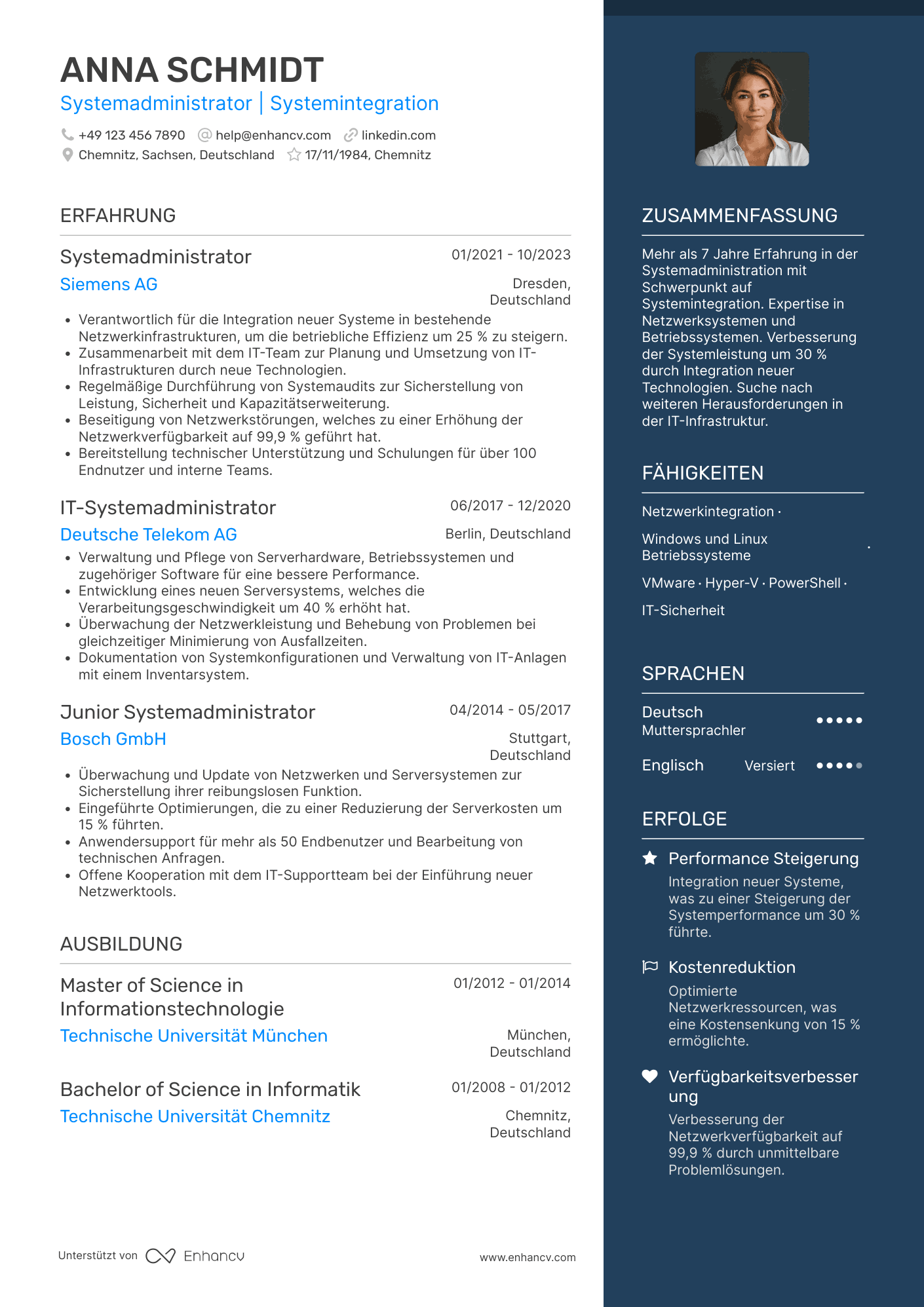 Lebenslauf als Systemadministrator für Systemintegration