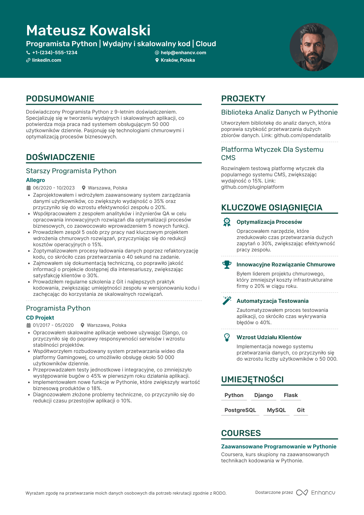 CV dla Programista Python