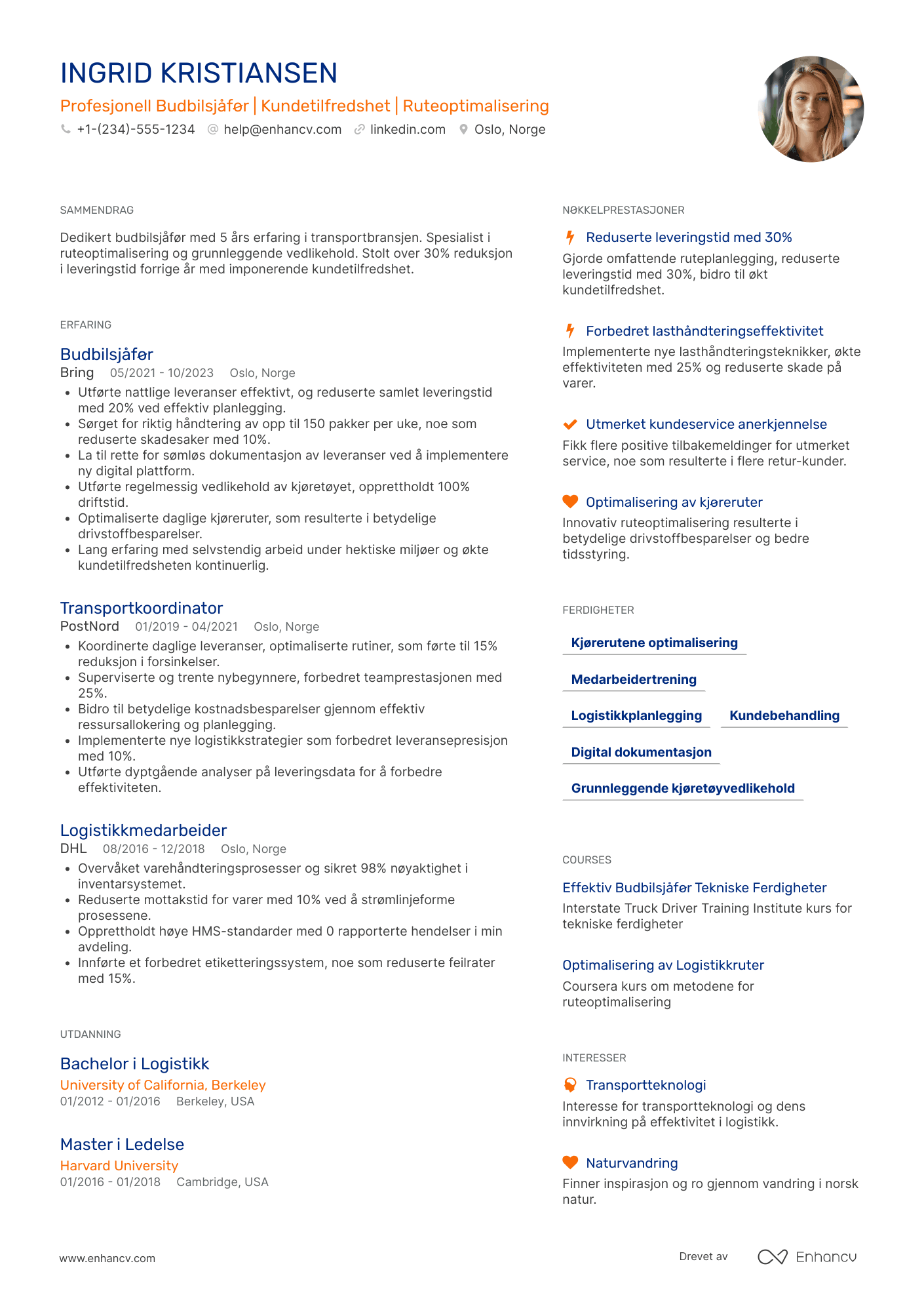CV for Budbilsjåfør Natt