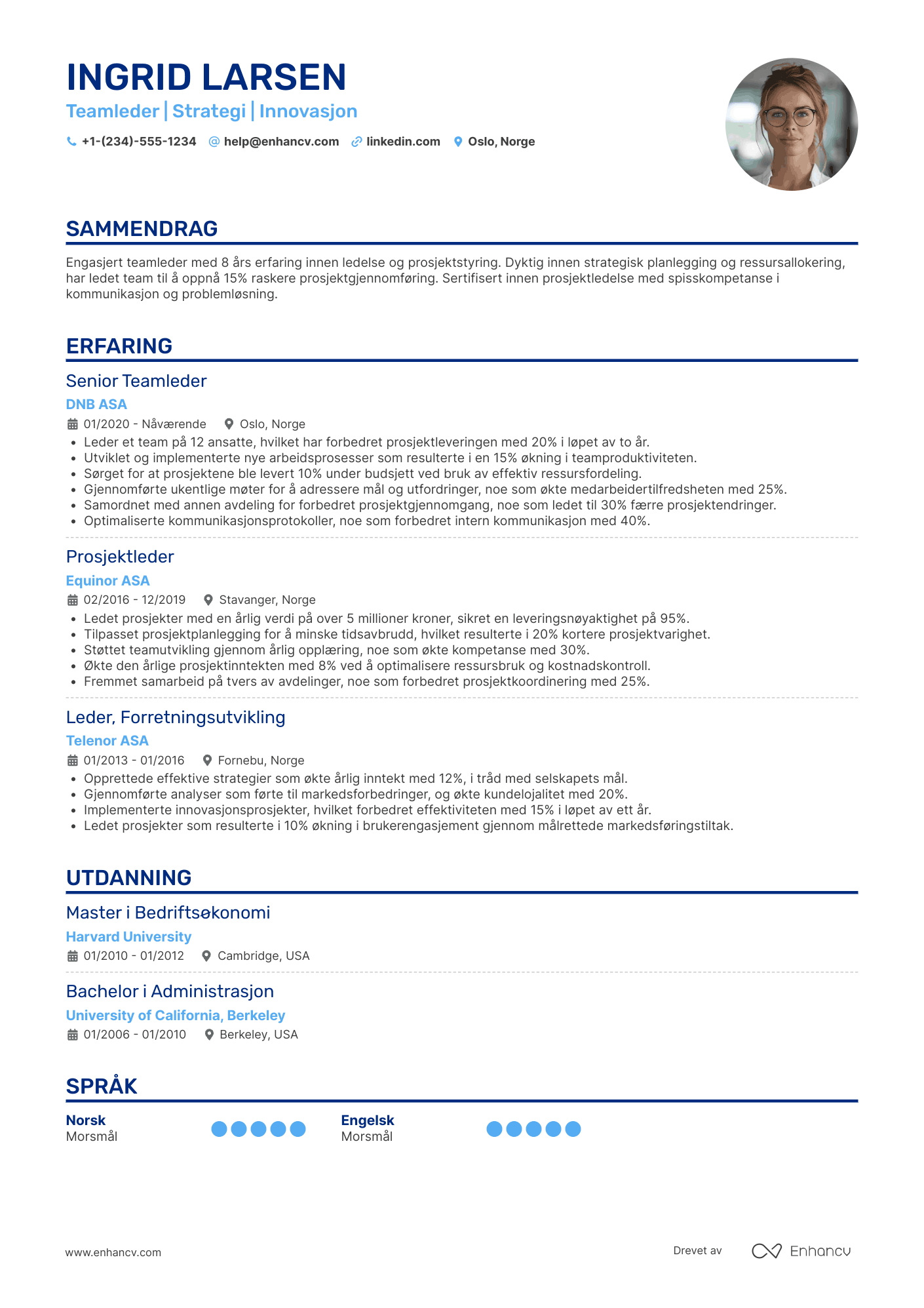 Enkeltkolonne CV mal