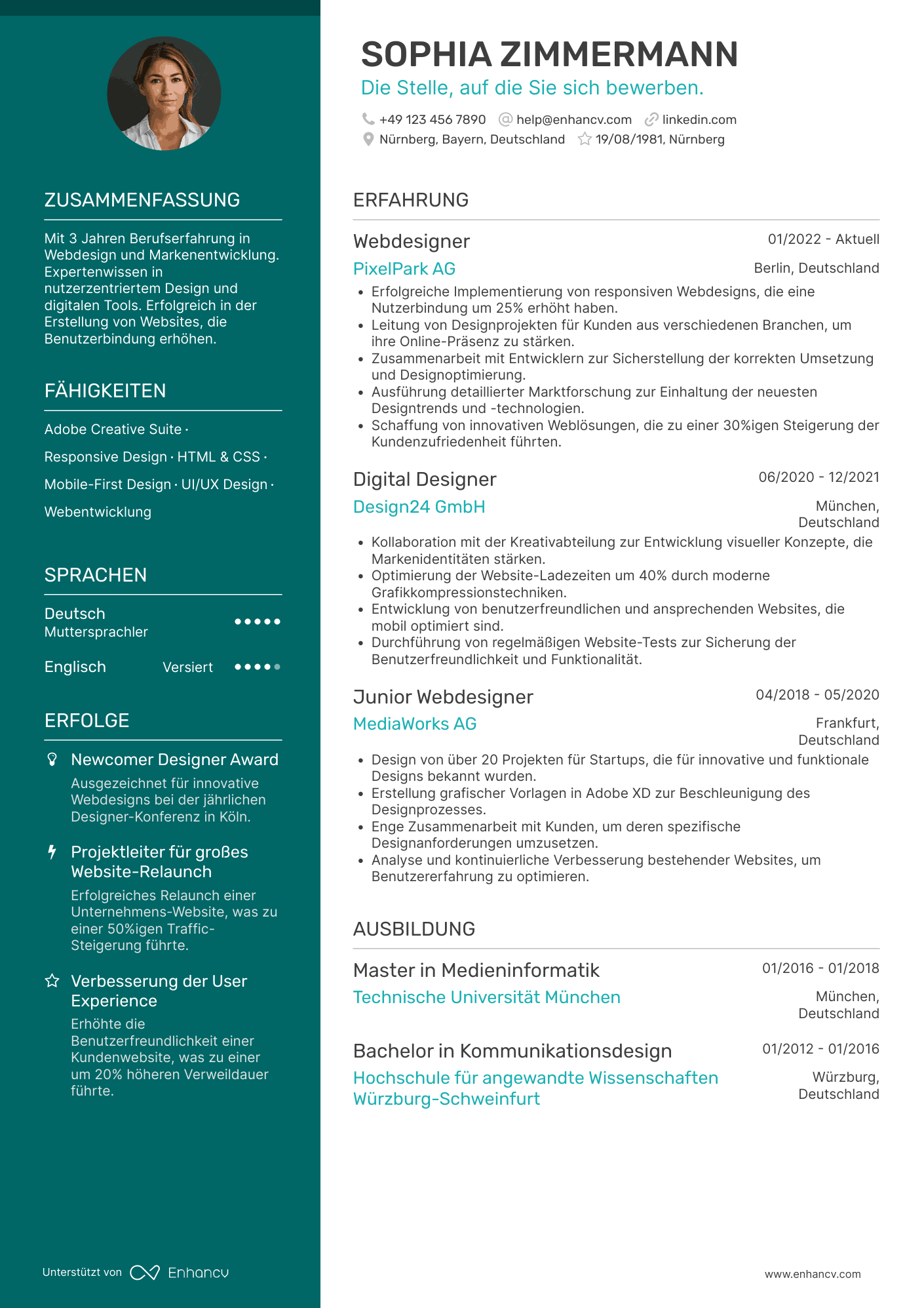 Lebenslauf in Webdesigner für Werbeagenturen