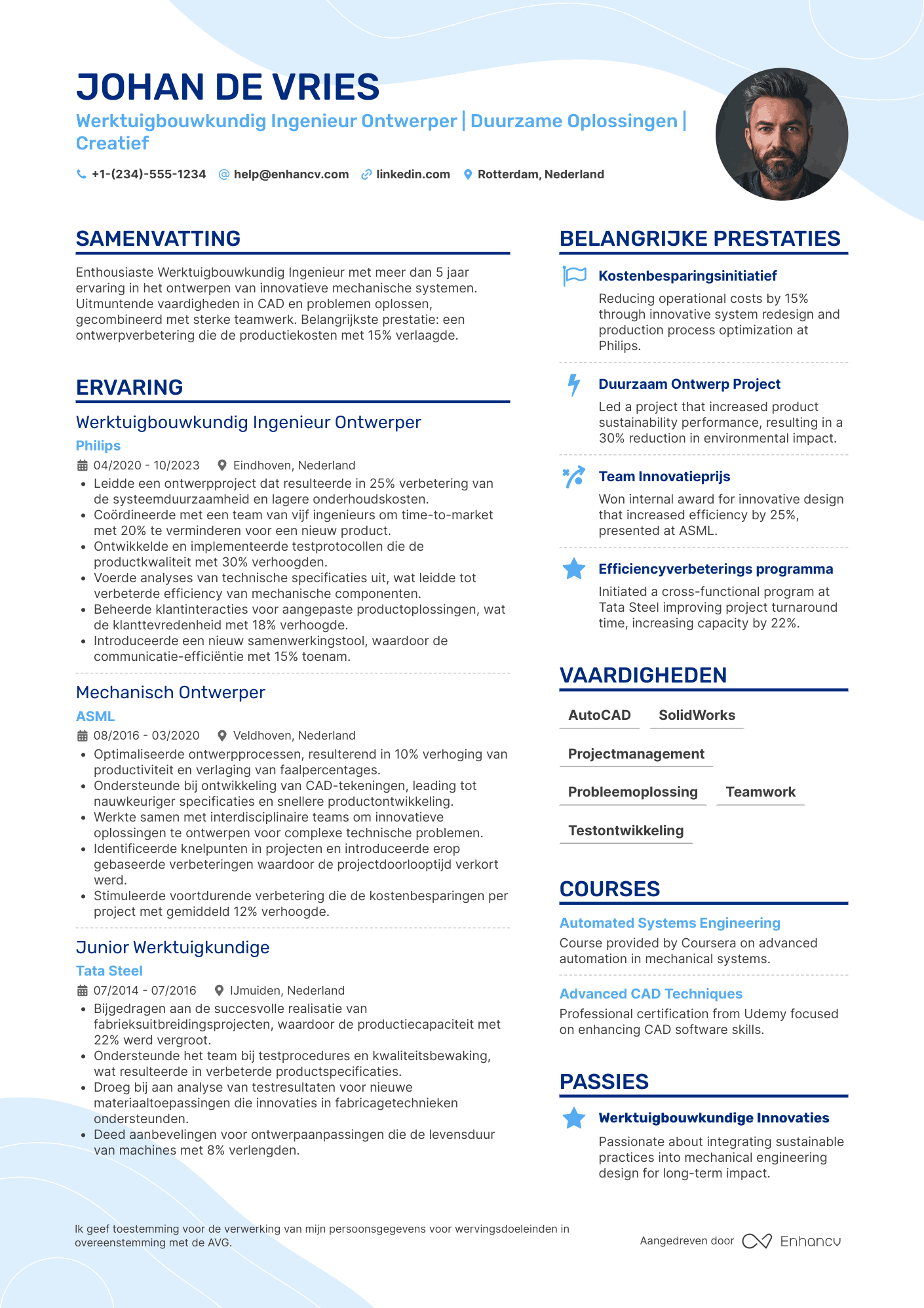 CV voor Werktuigbouwkundig Ingenieur Ontwerper