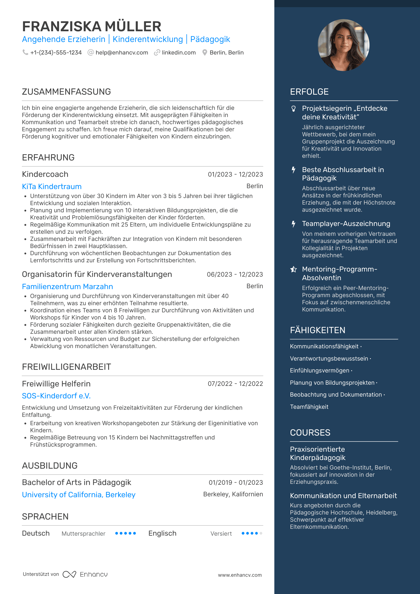 Lebenslauf Ausbildung Erzieherin