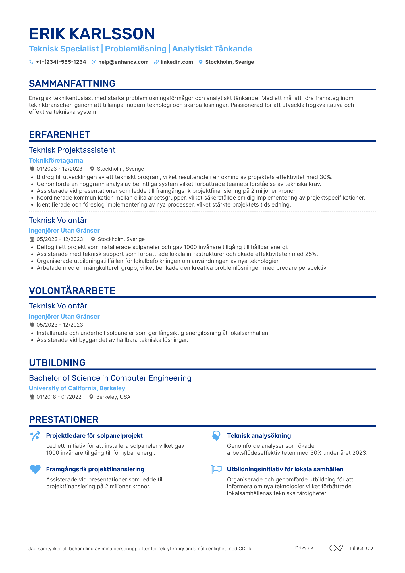 CV för Senior Praktikant