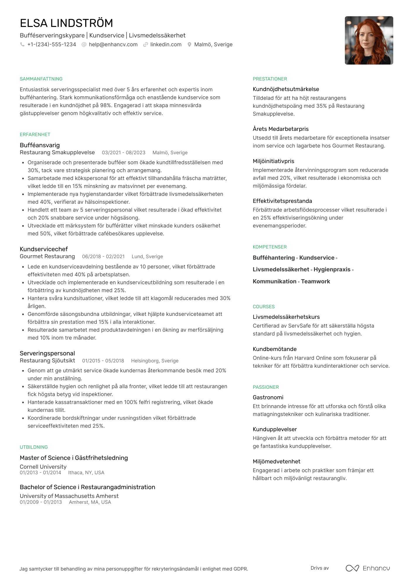 CV för Bufféserveringskypare
