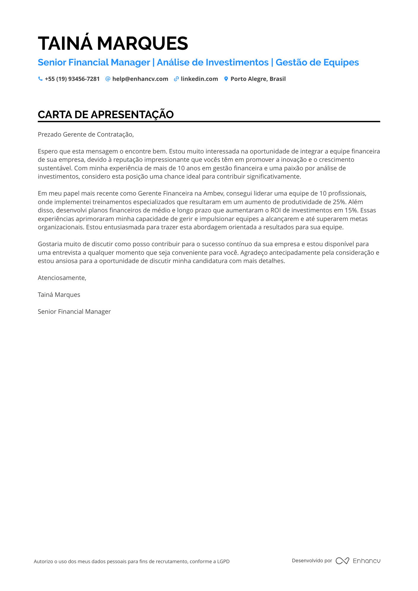 Gerente Financeiro Sênior