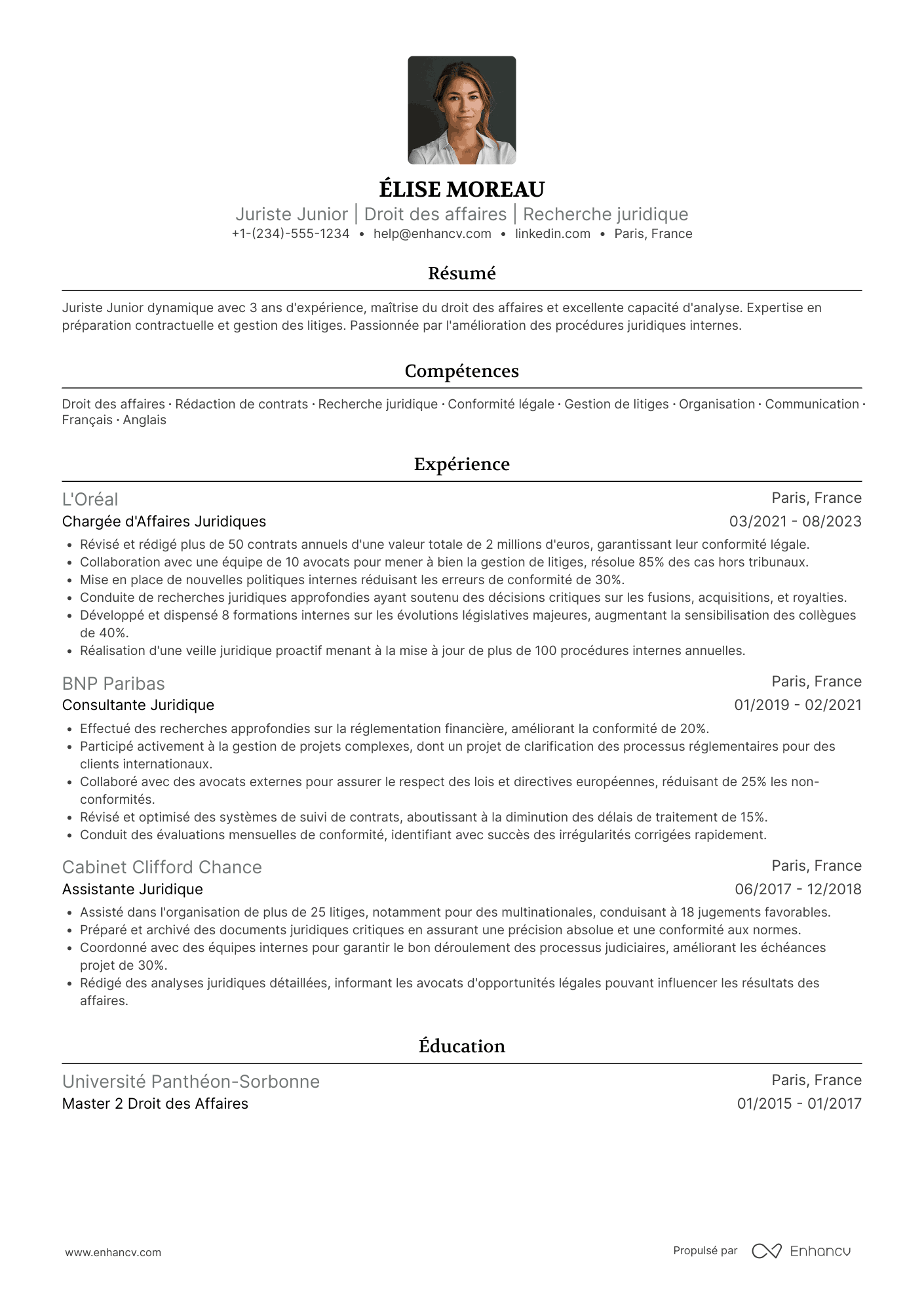 CV de juriste junior