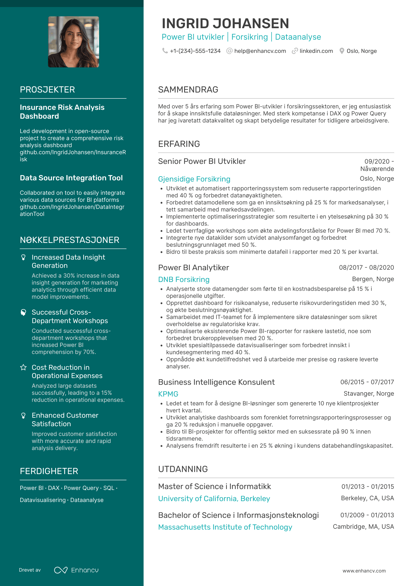 CV for Power BI‑utvikler innen forsikring
