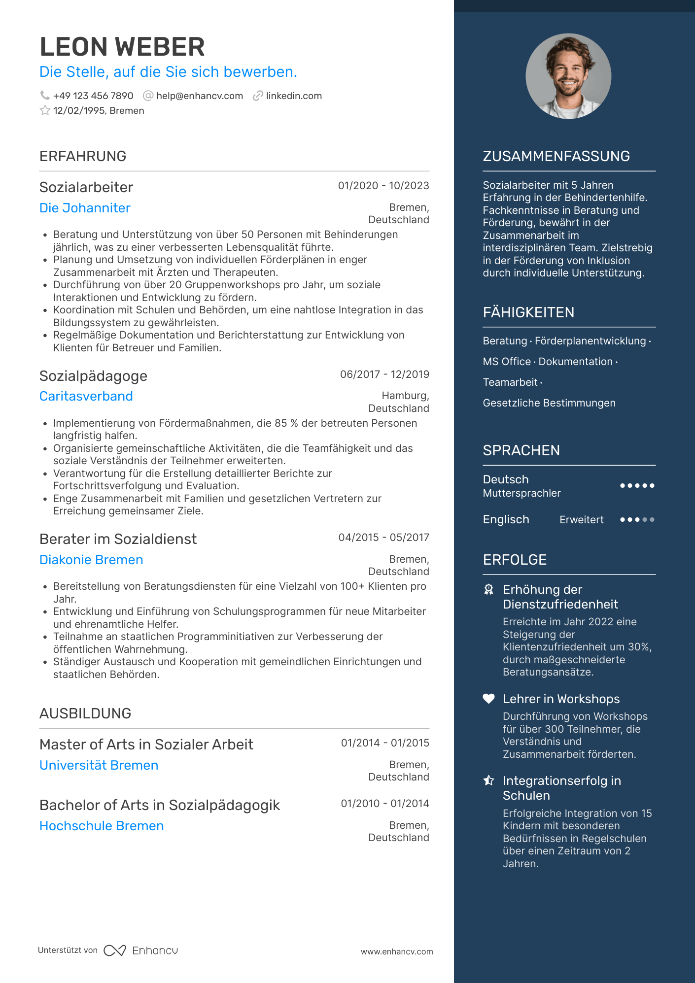 Lebenslauf als Sozialarbeiter in der Behindertenhilfe