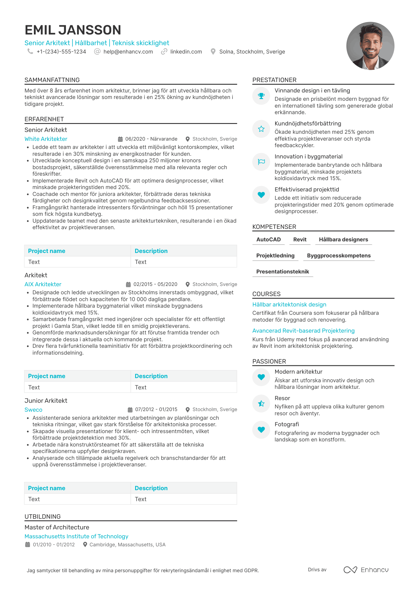 CV för Senior Arkitekt