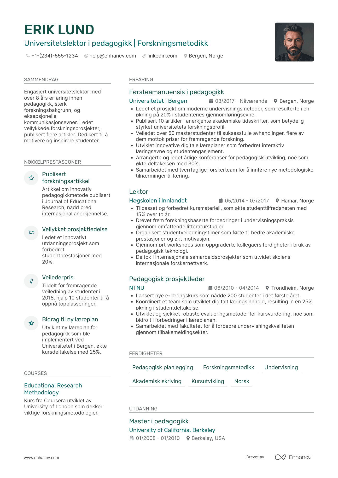 CV for Universitetslektor innen pedagogikk