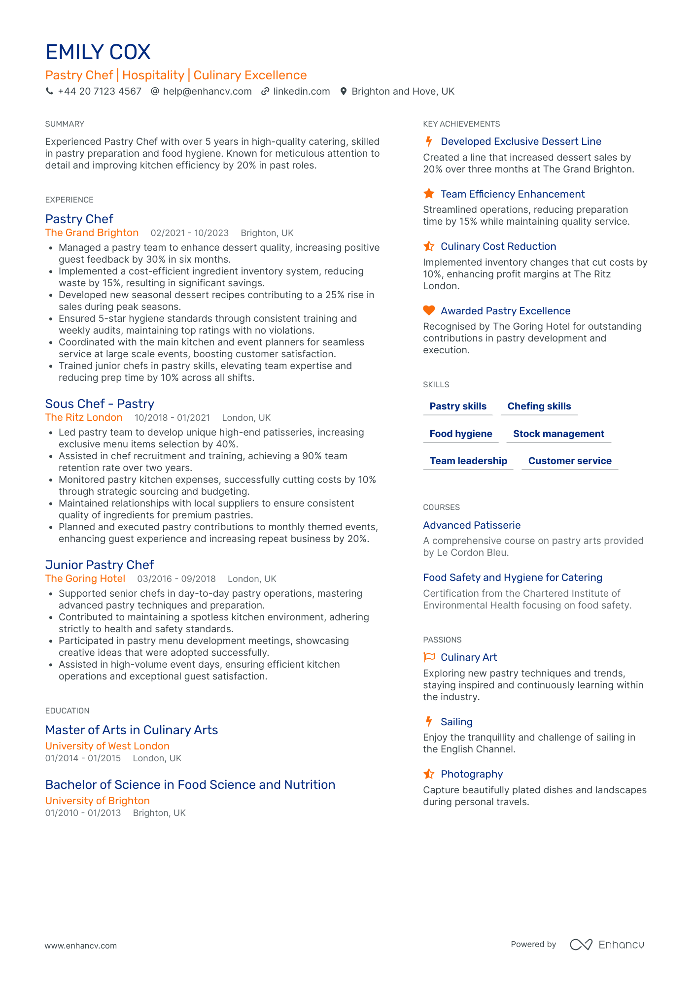 Resort Pastry Chef CV Examples