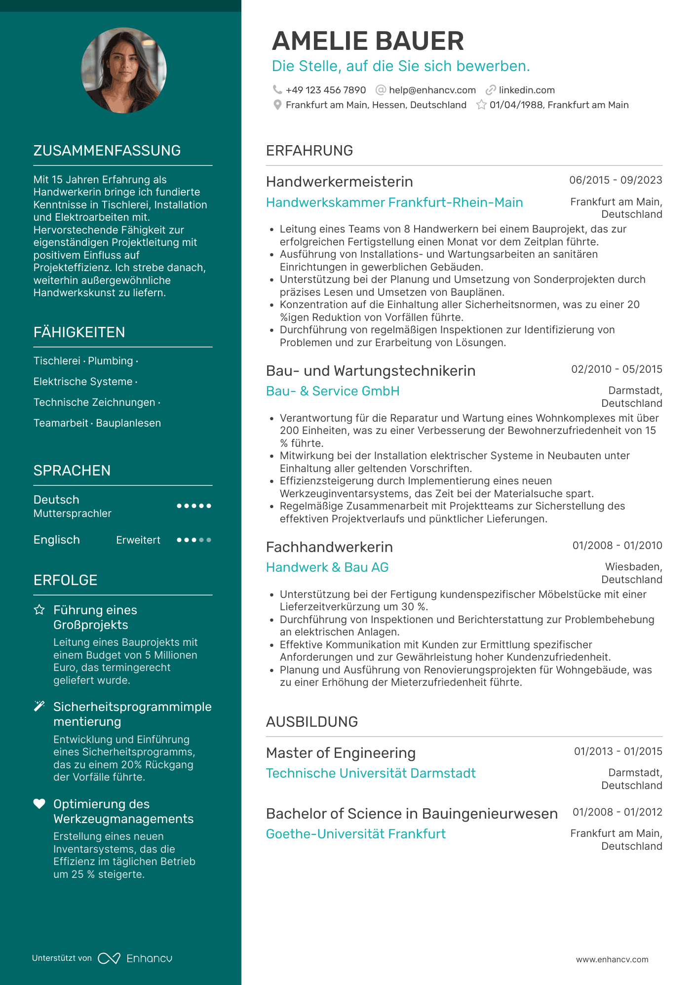 Lebenslauf als Erfahrener Handwerker