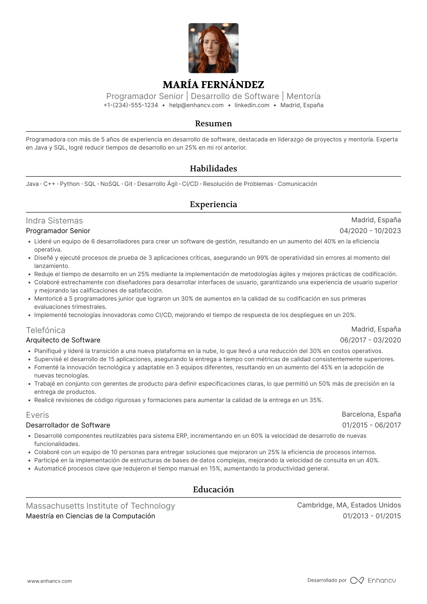 Currículum de programador Senior