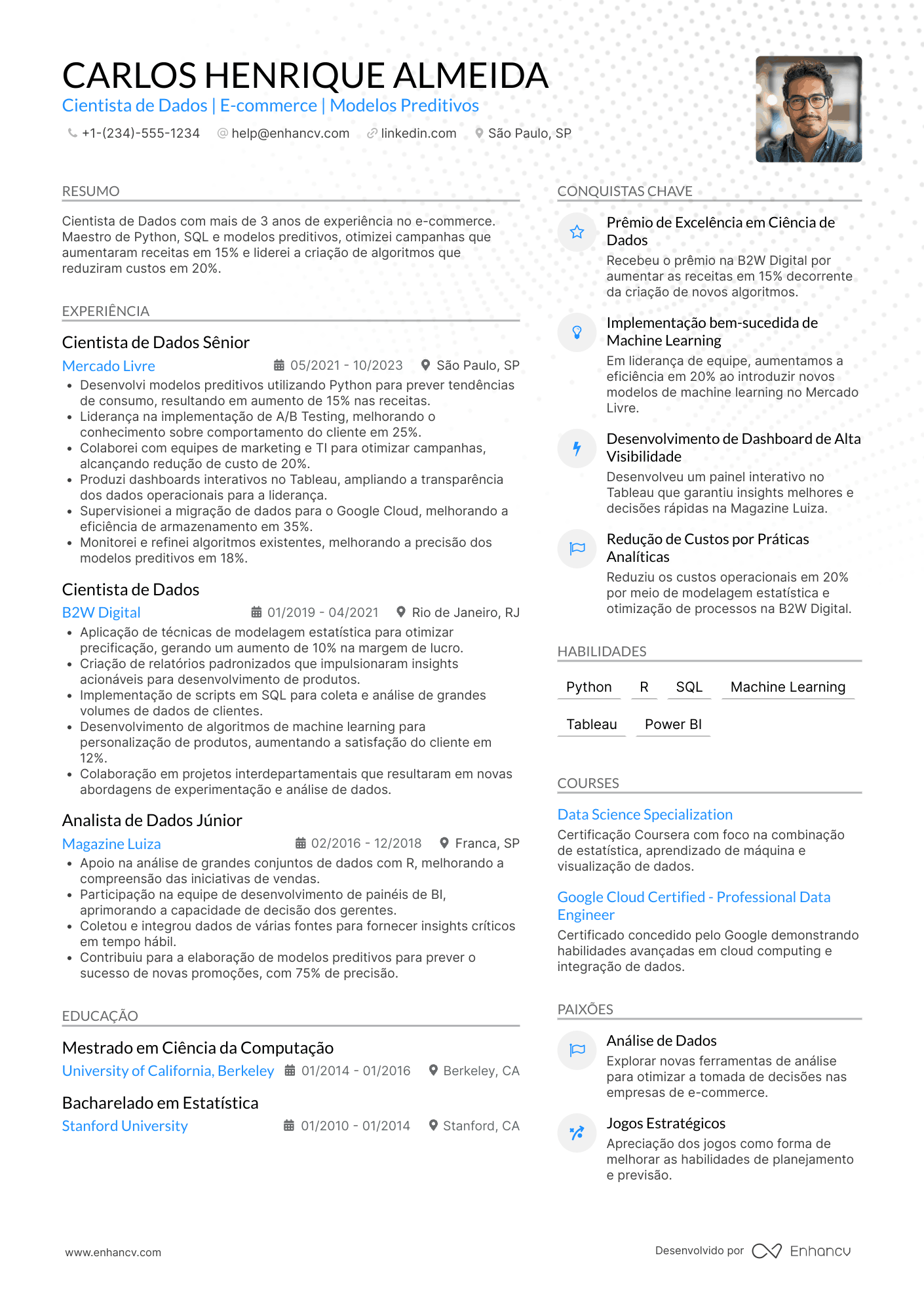 Currículo de cientista de dados de e commerce