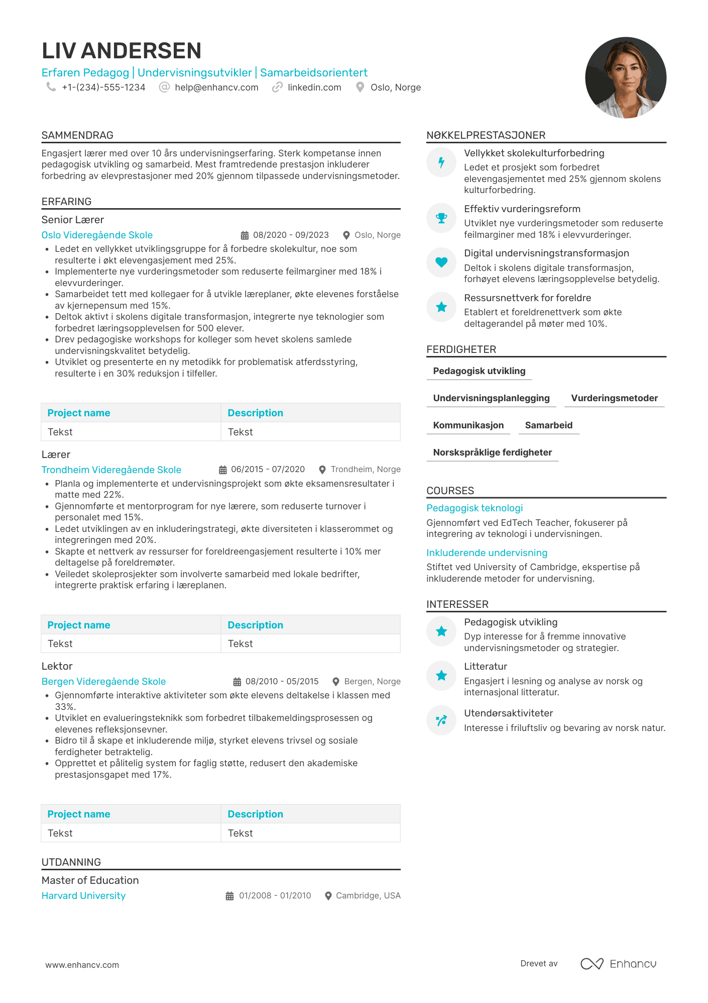 CV for Erfaren lærer
