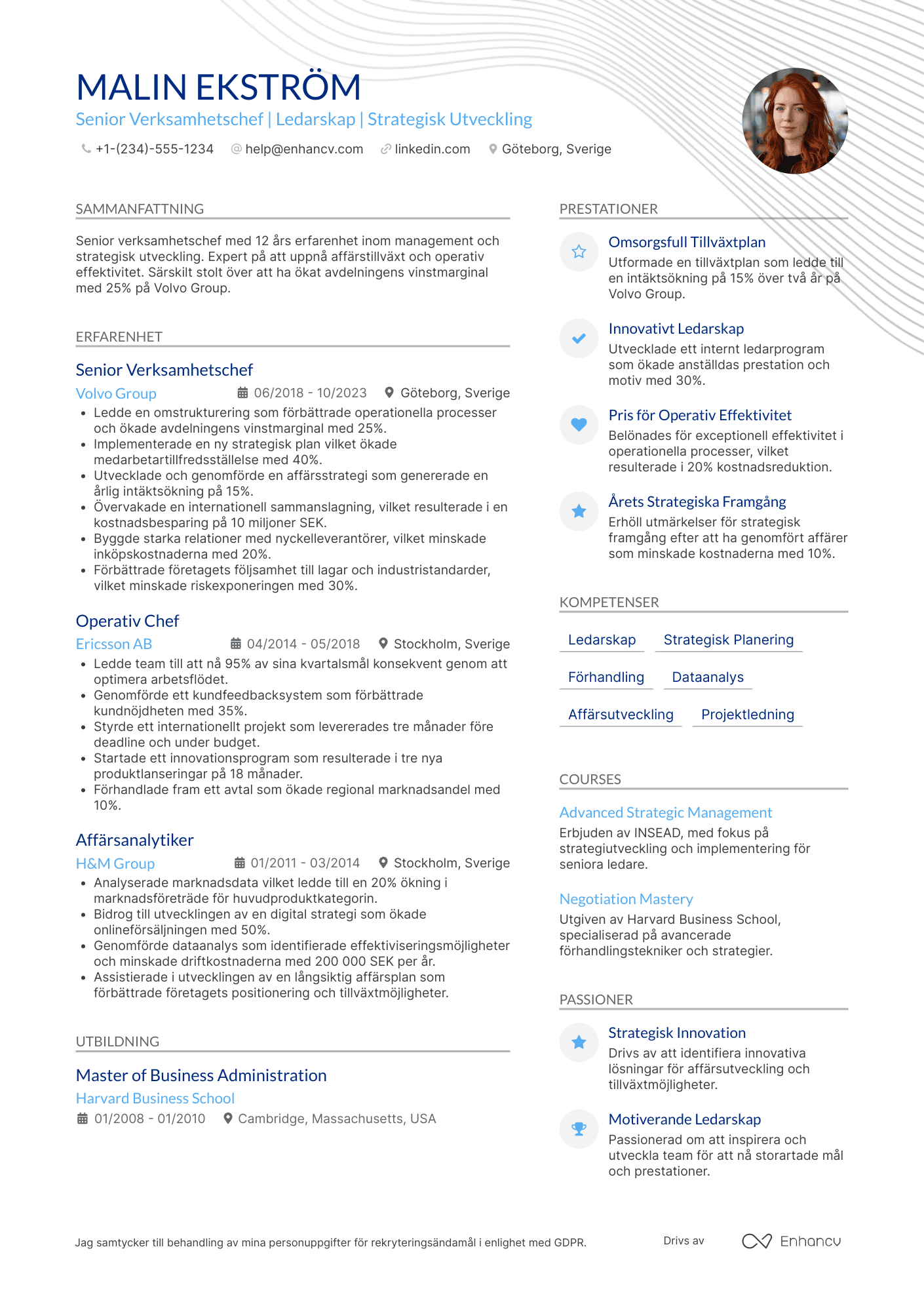 CV för Senior Verksamhetschef